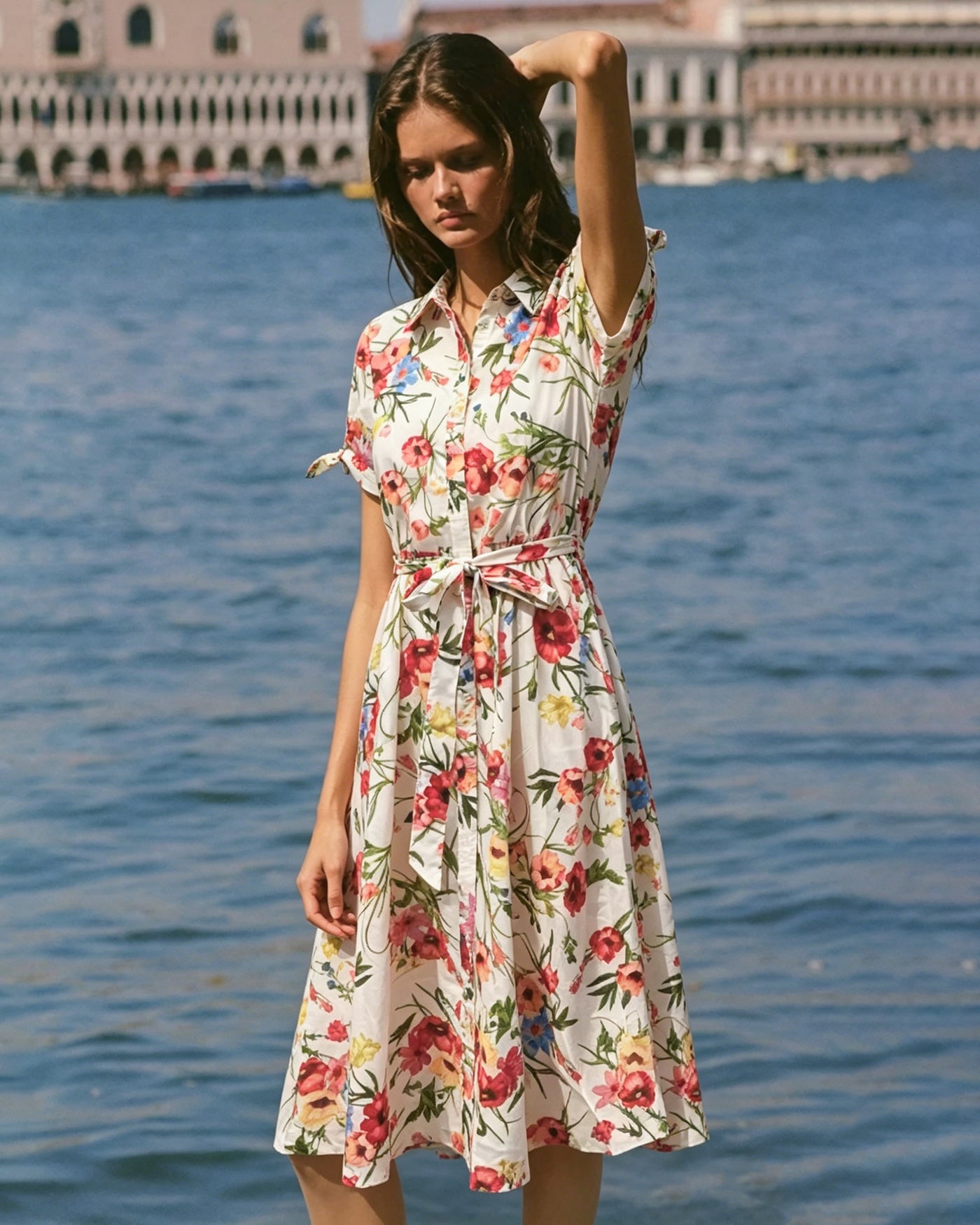 Floral Collar Tie Midi Dress