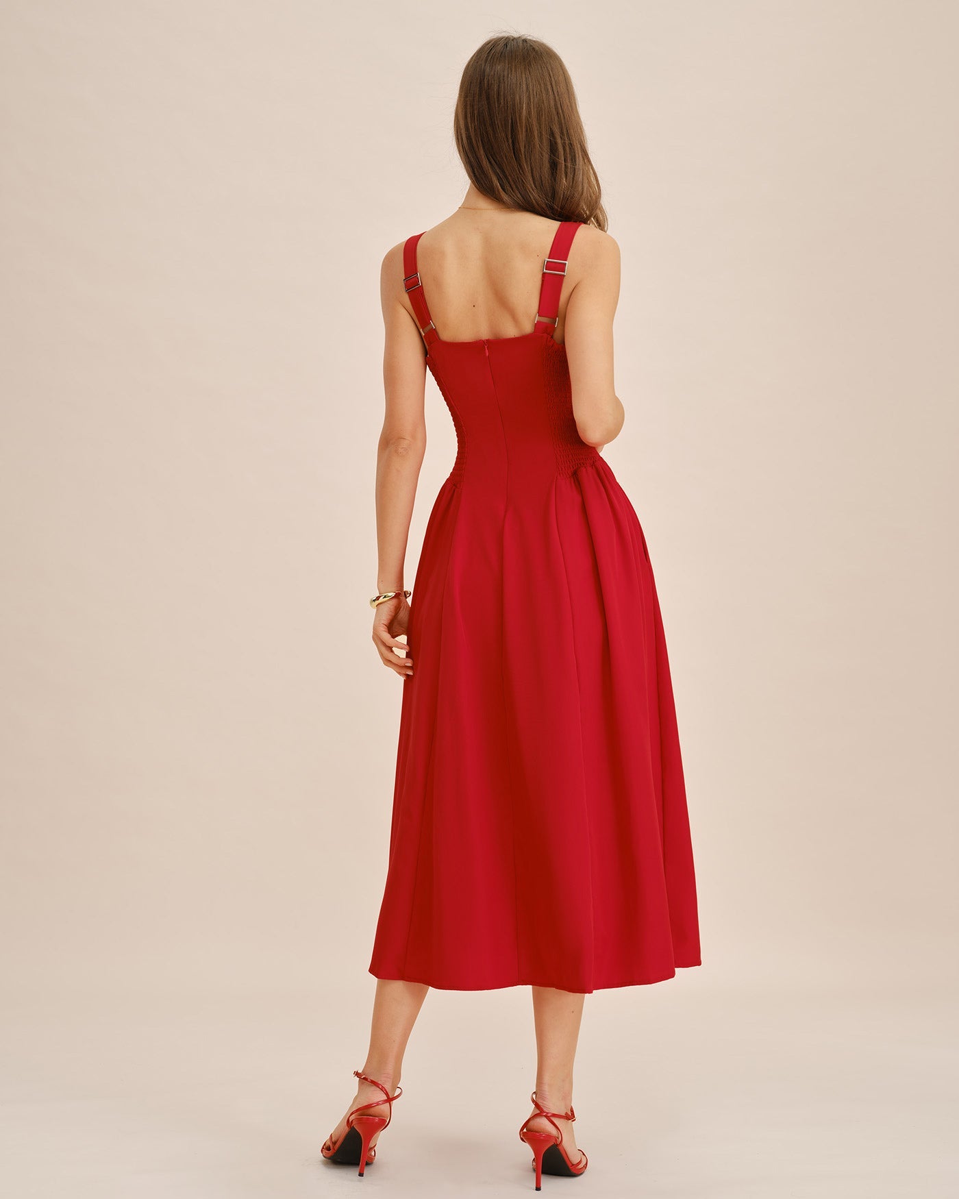Red Square Neck Sleeveless Midi Dress