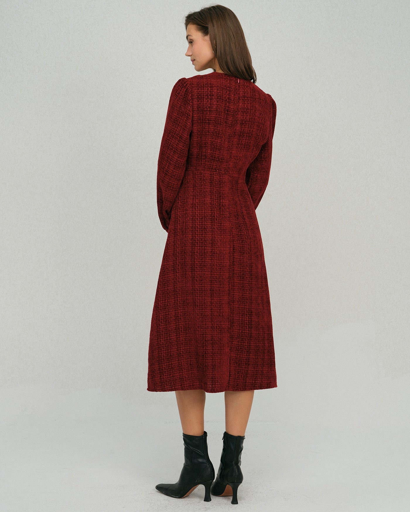 Red Lantern Sleeve A-Line Midi Dress