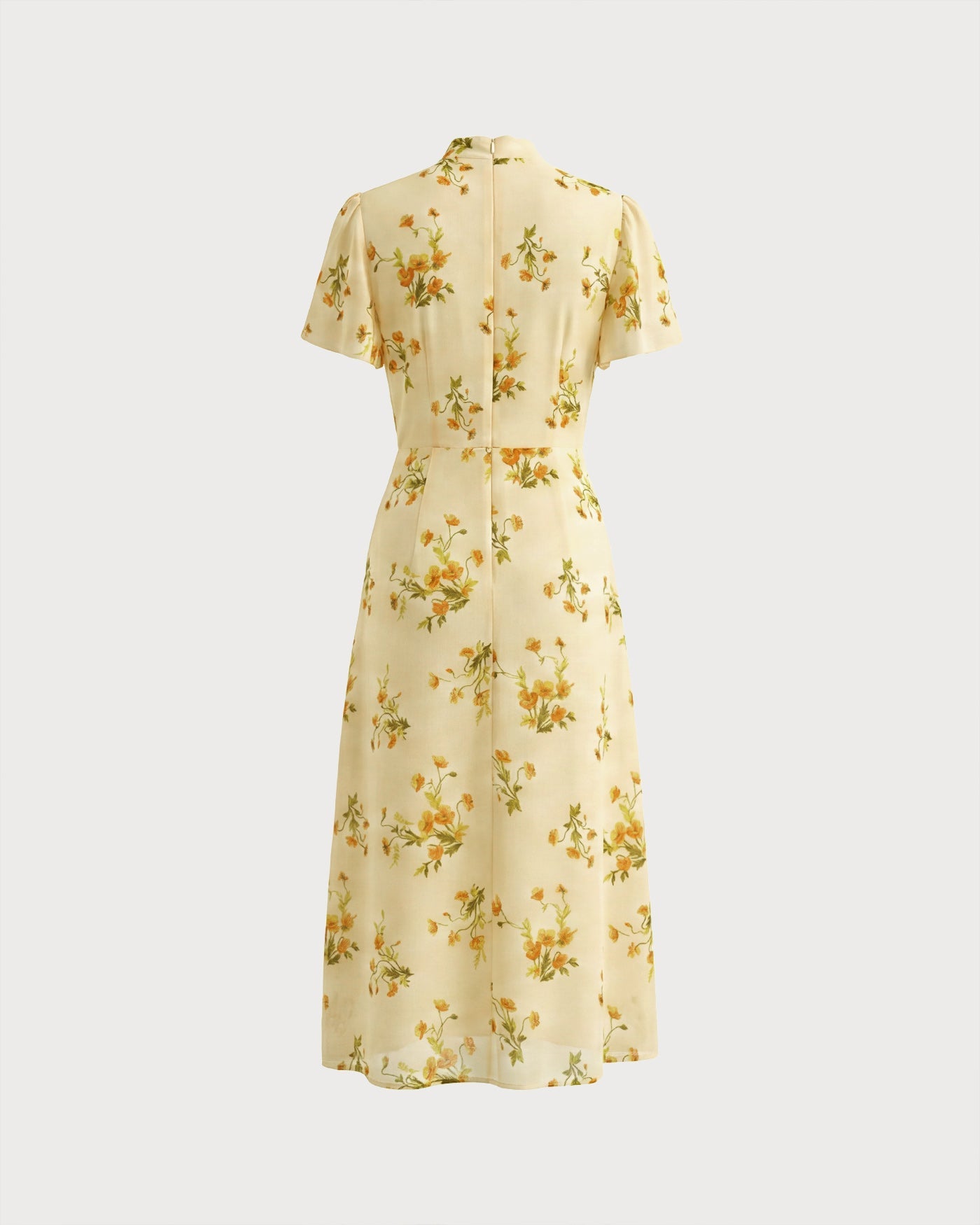 Yellow Turtle Butterfly Sleeve Floral Midi Dress