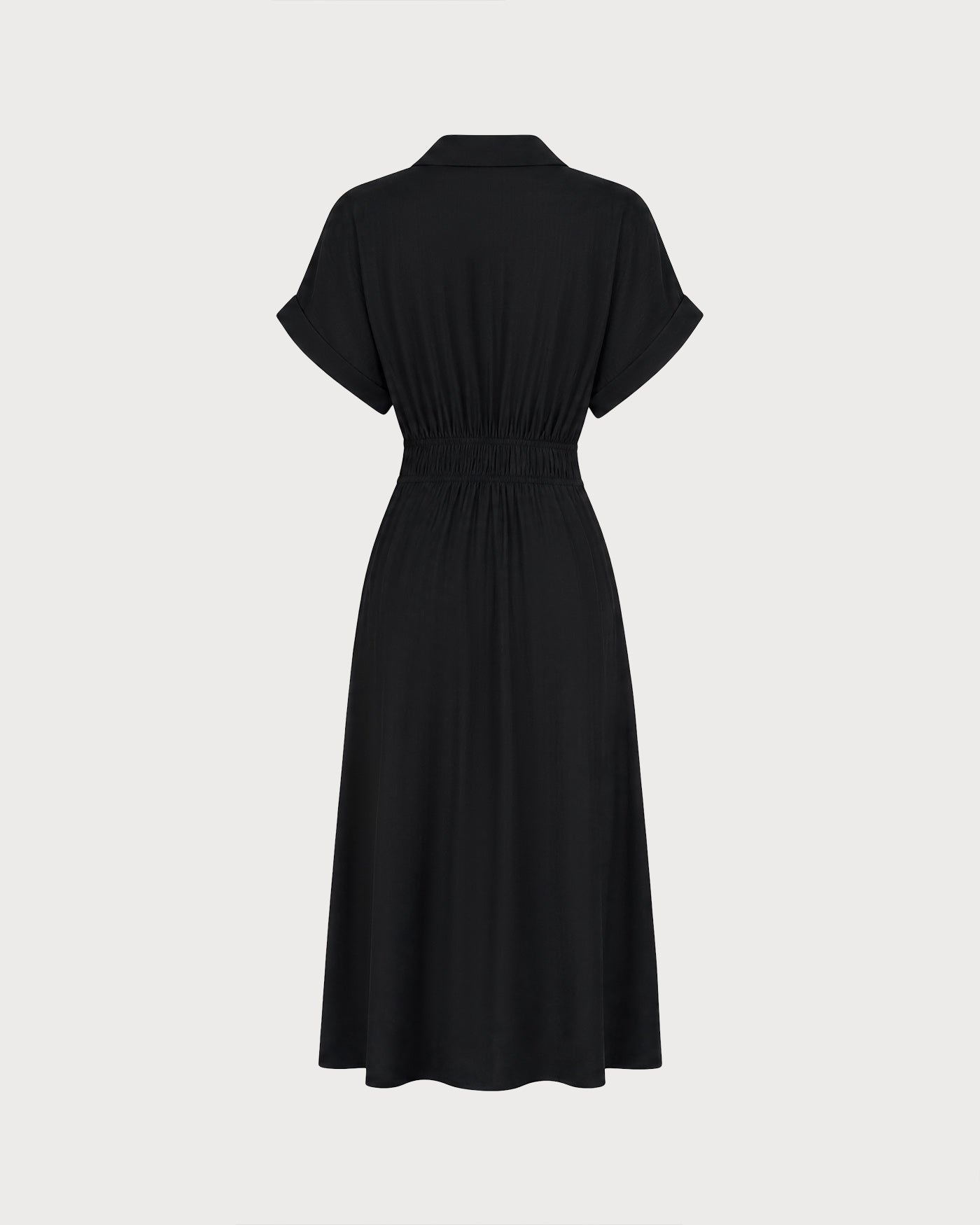 Black V Neck Drop Shoulder Midi Dress