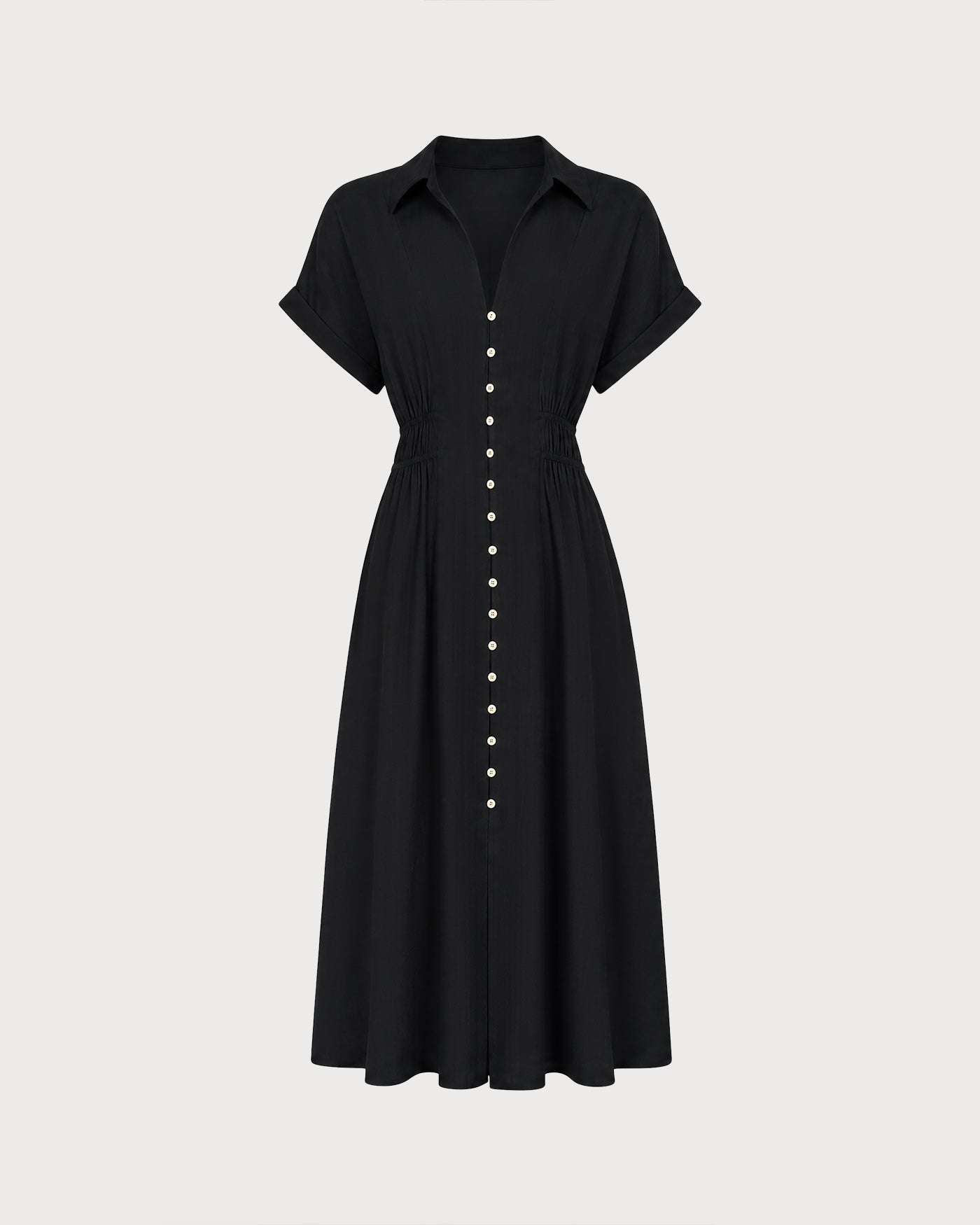 Black V Neck Drop Shoulder Midi Dress