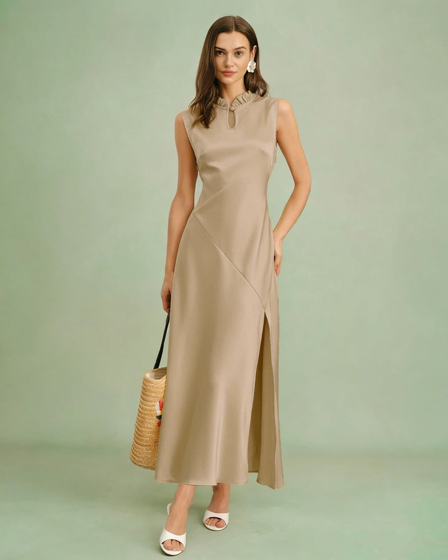 Apricot Ruffled Midi Dress