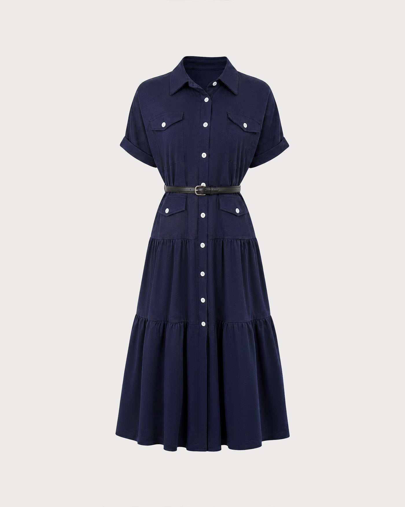 Blue Collar Pockets Button Tunic Midi Dress