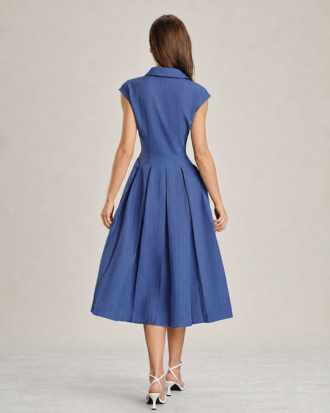 Blue Collar Button Button Midi Dress