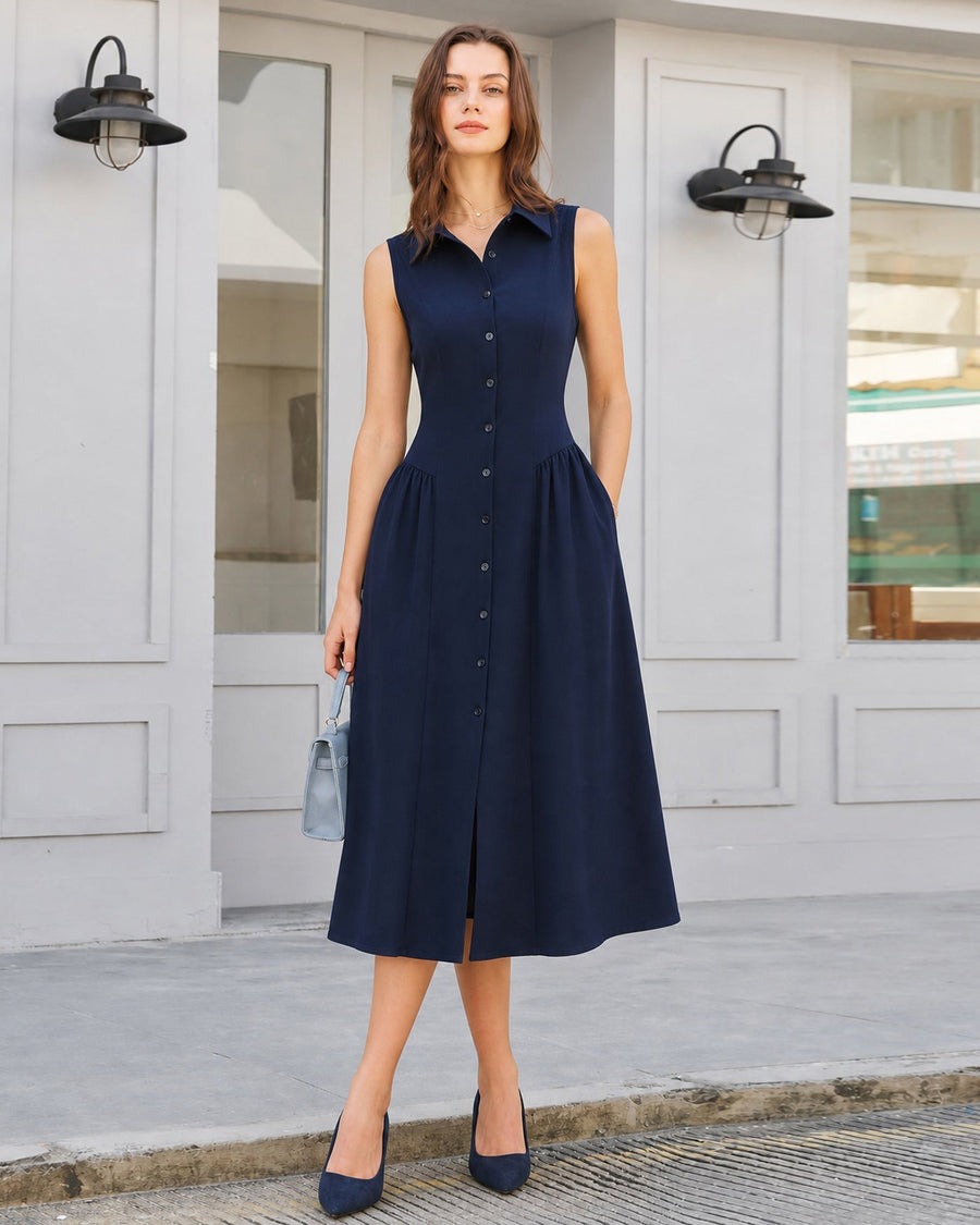 Blue Collar Button Tunic Midi Dress