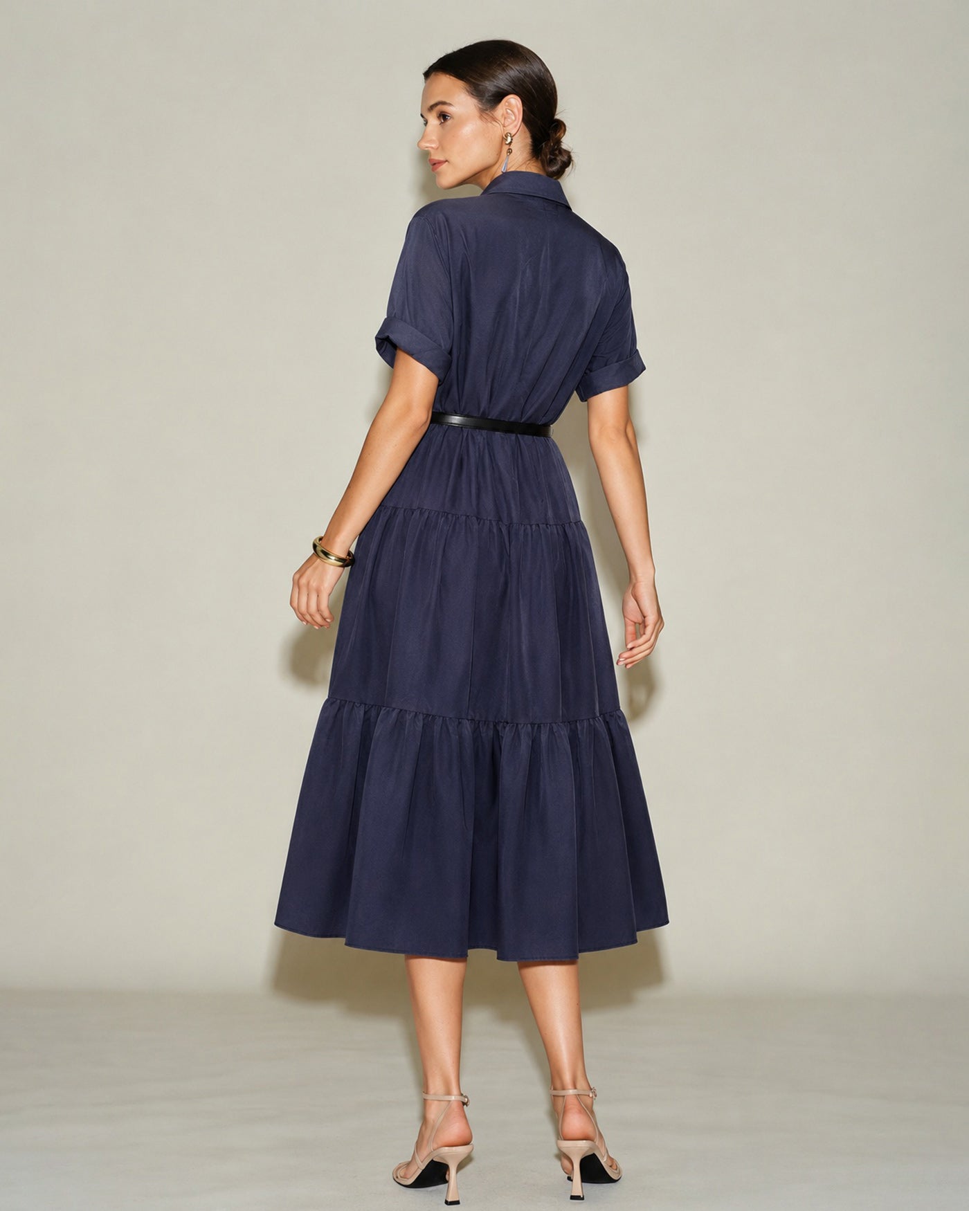 Blue Collar Pockets Button Tunic Midi Dress