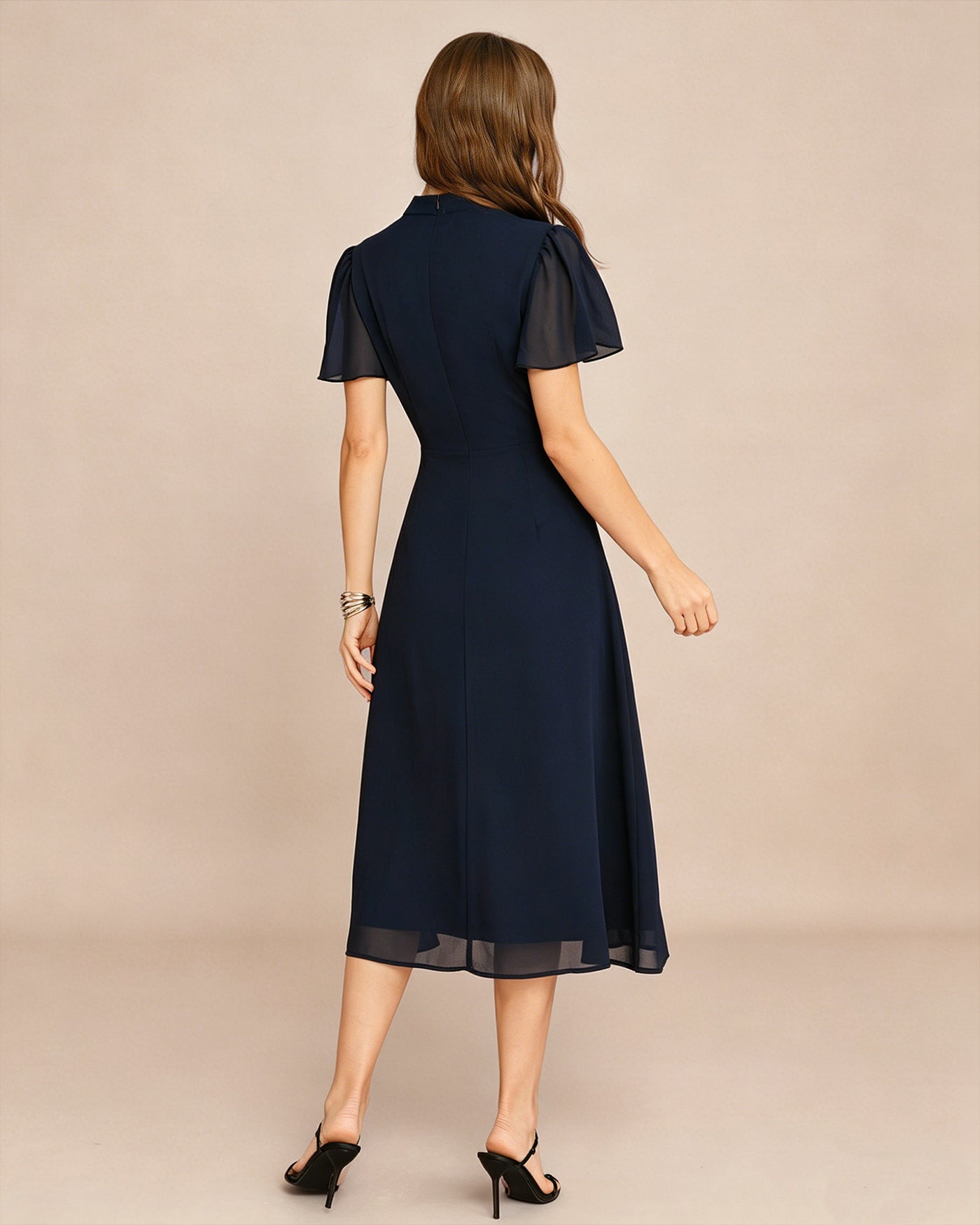 Blue Turtle Butterfly Sleeve Midi Dress