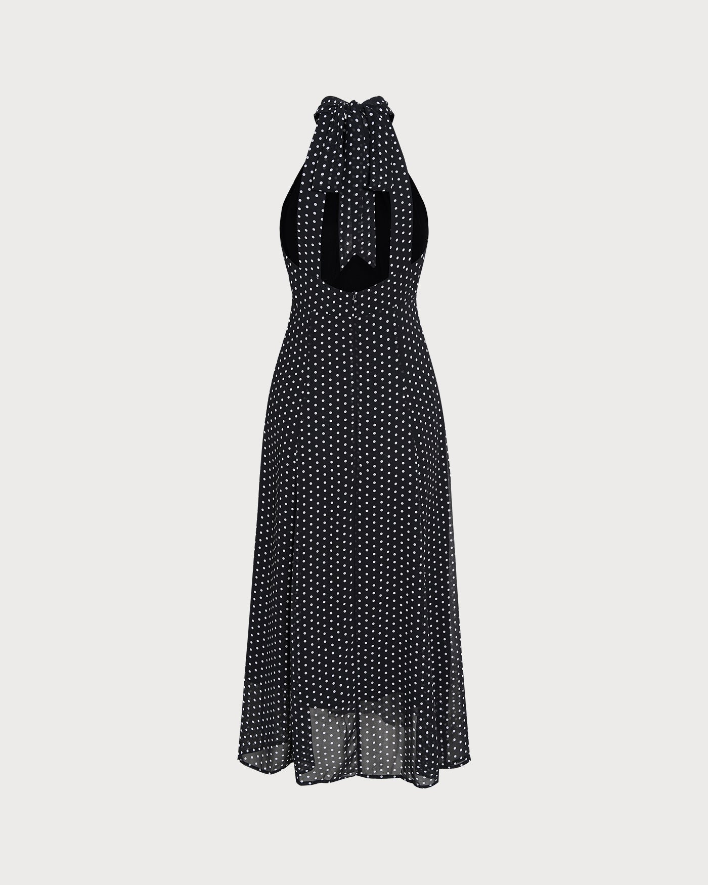 Black Polka Dot Halter Midi Dress