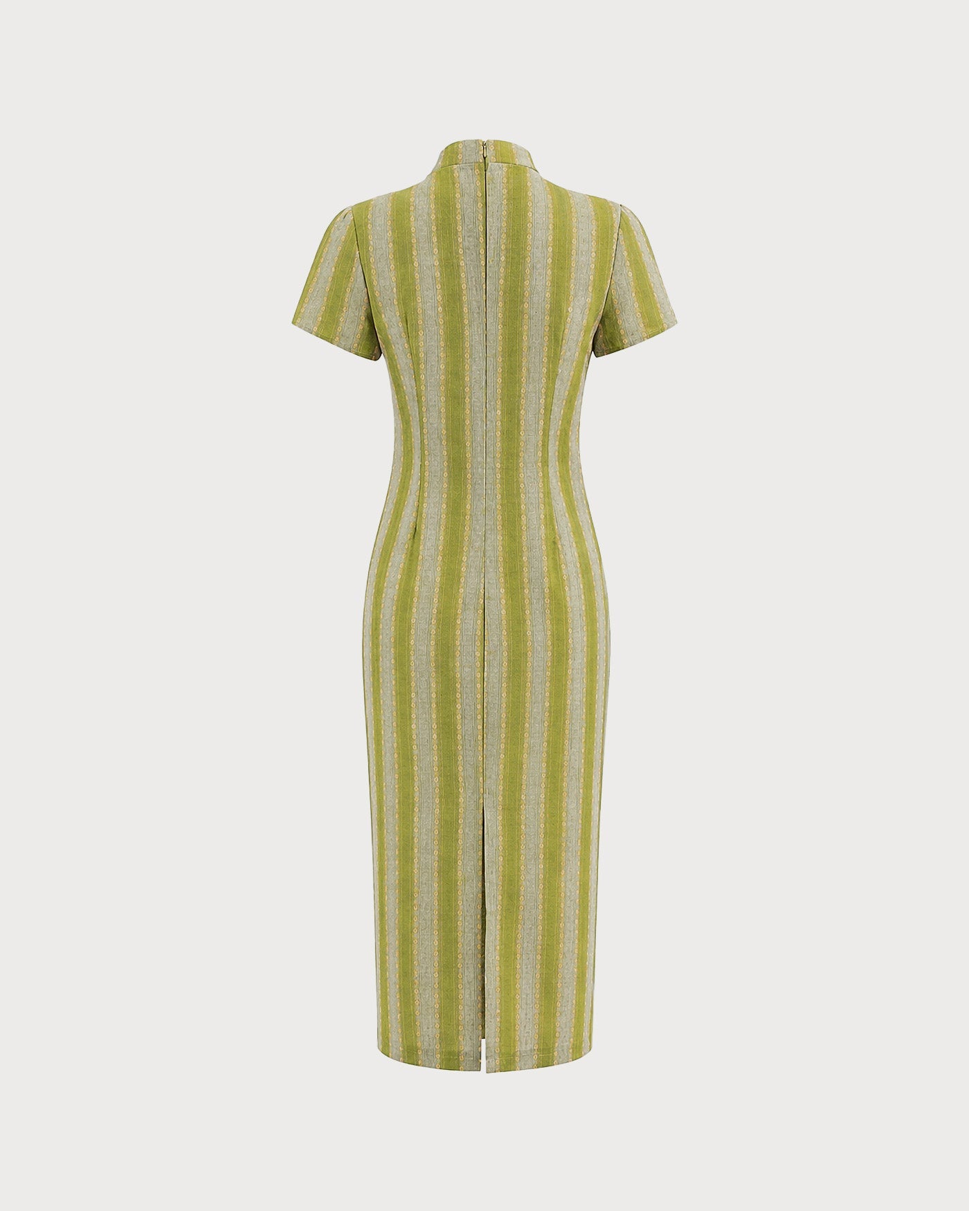 Green Mandarin Collar Tunic Midi Dress