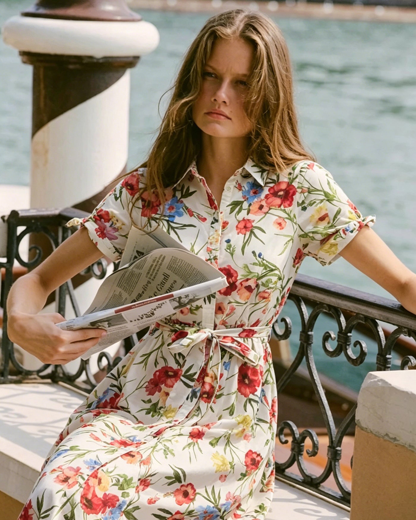 Floral Collar Tie Midi Dress