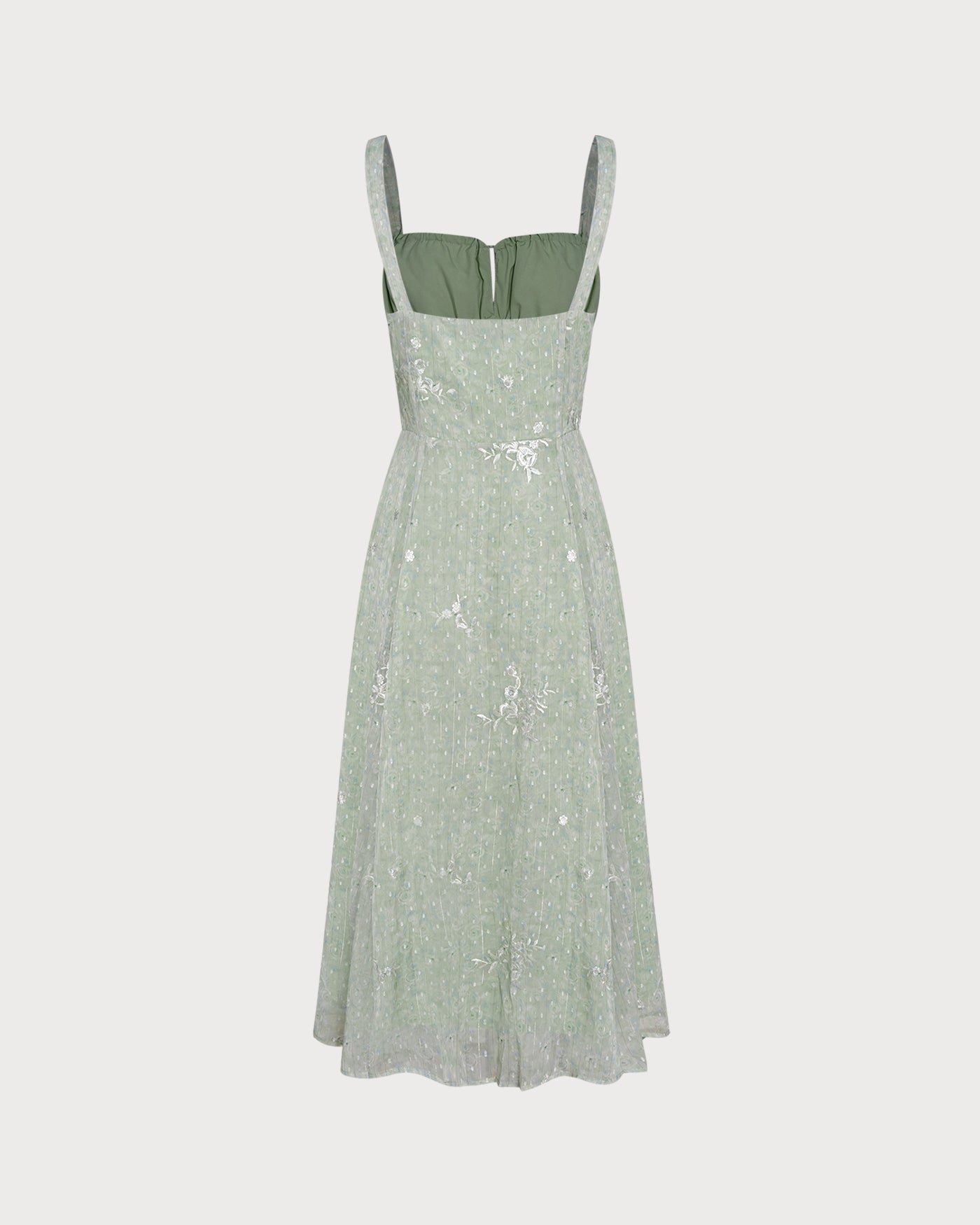 Green Jacquard Slip A-Line Midi Dress