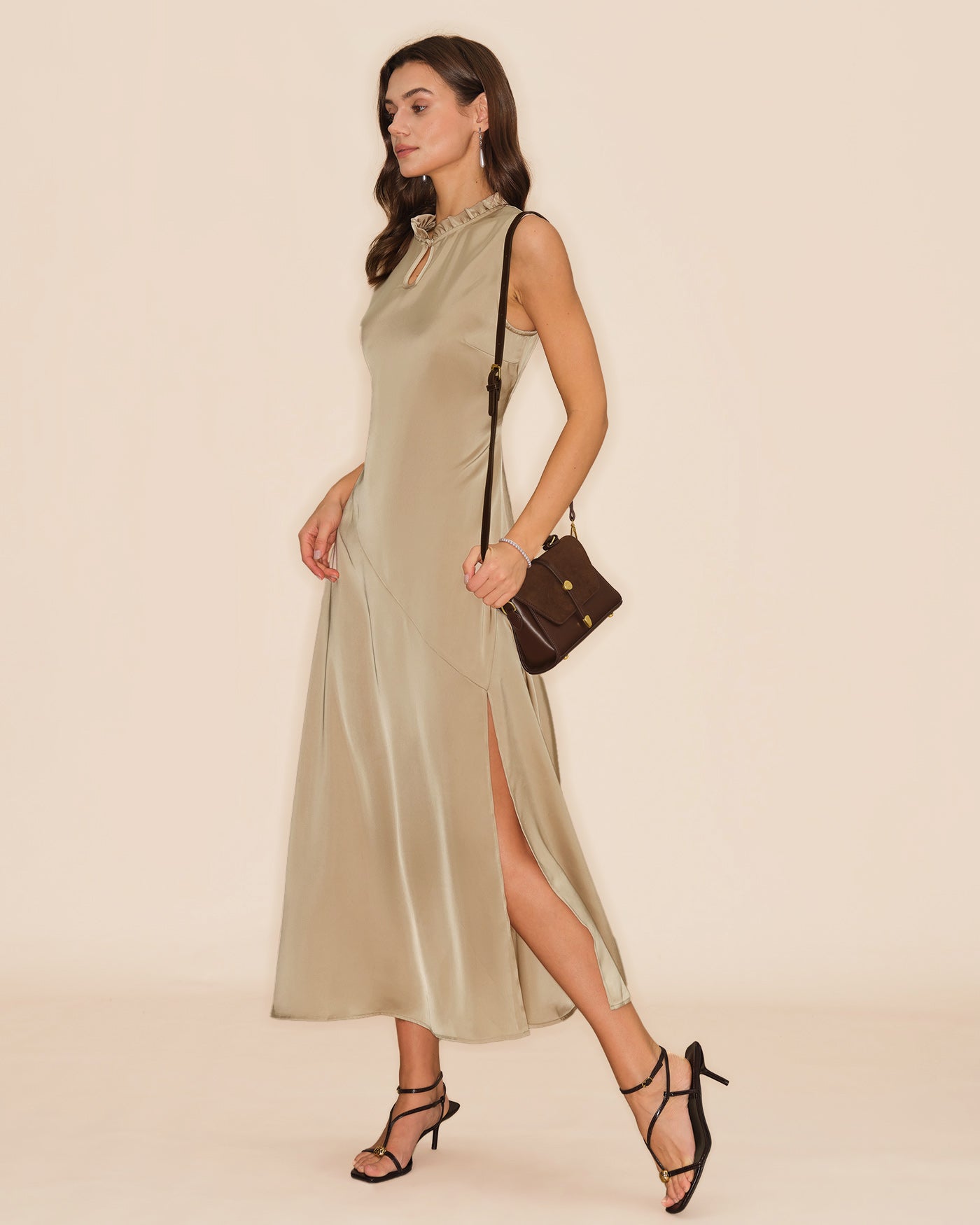 Apricot Ruffled Midi Dress