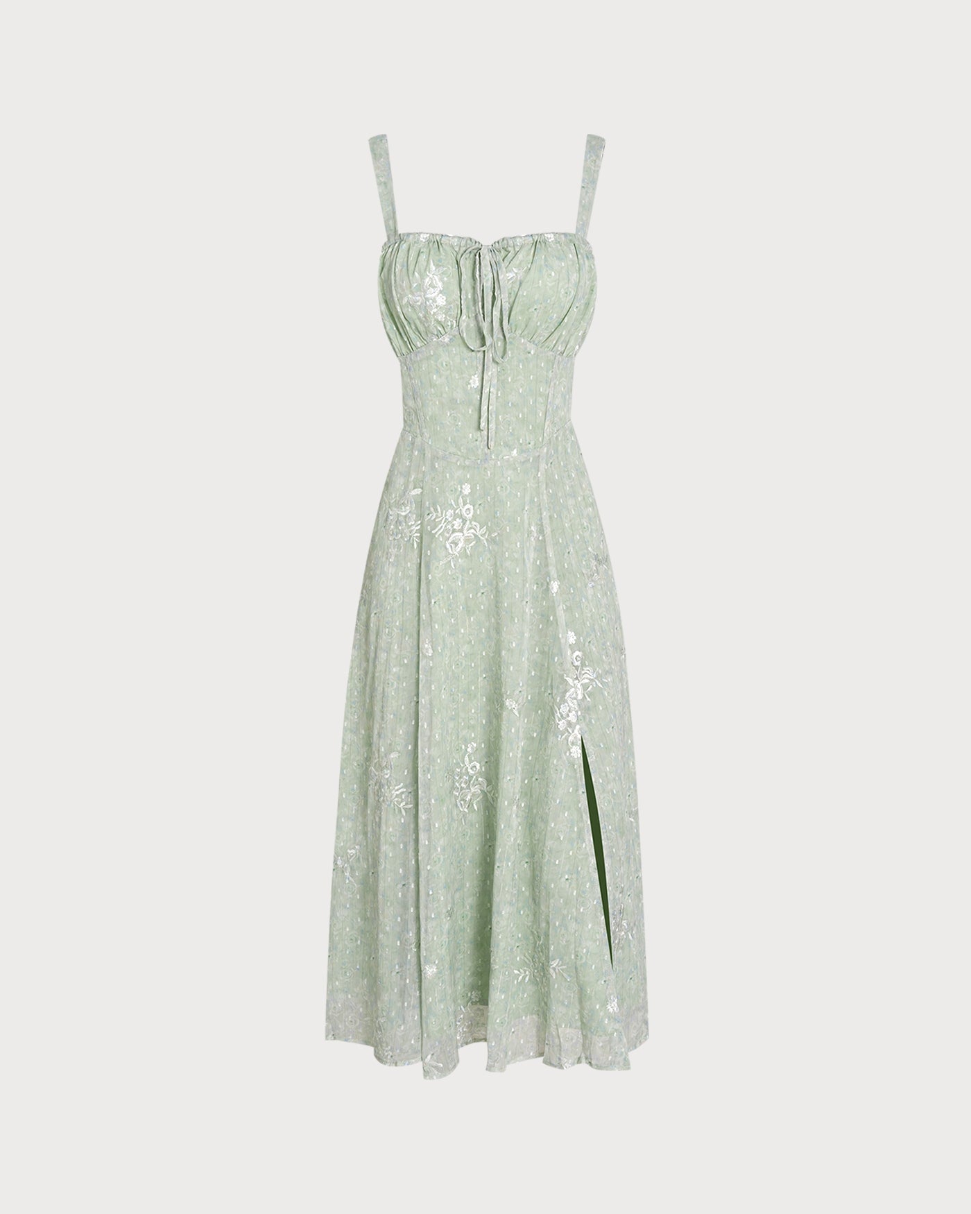 Green Jacquard Slip A-Line Midi Dress