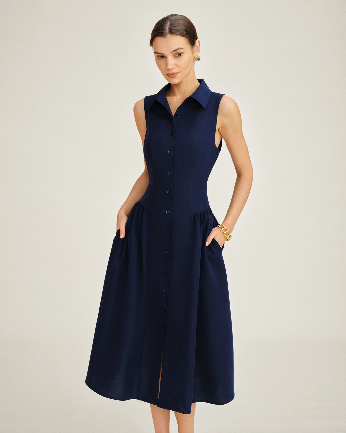 Blue Collar Button Tunic Midi Dress