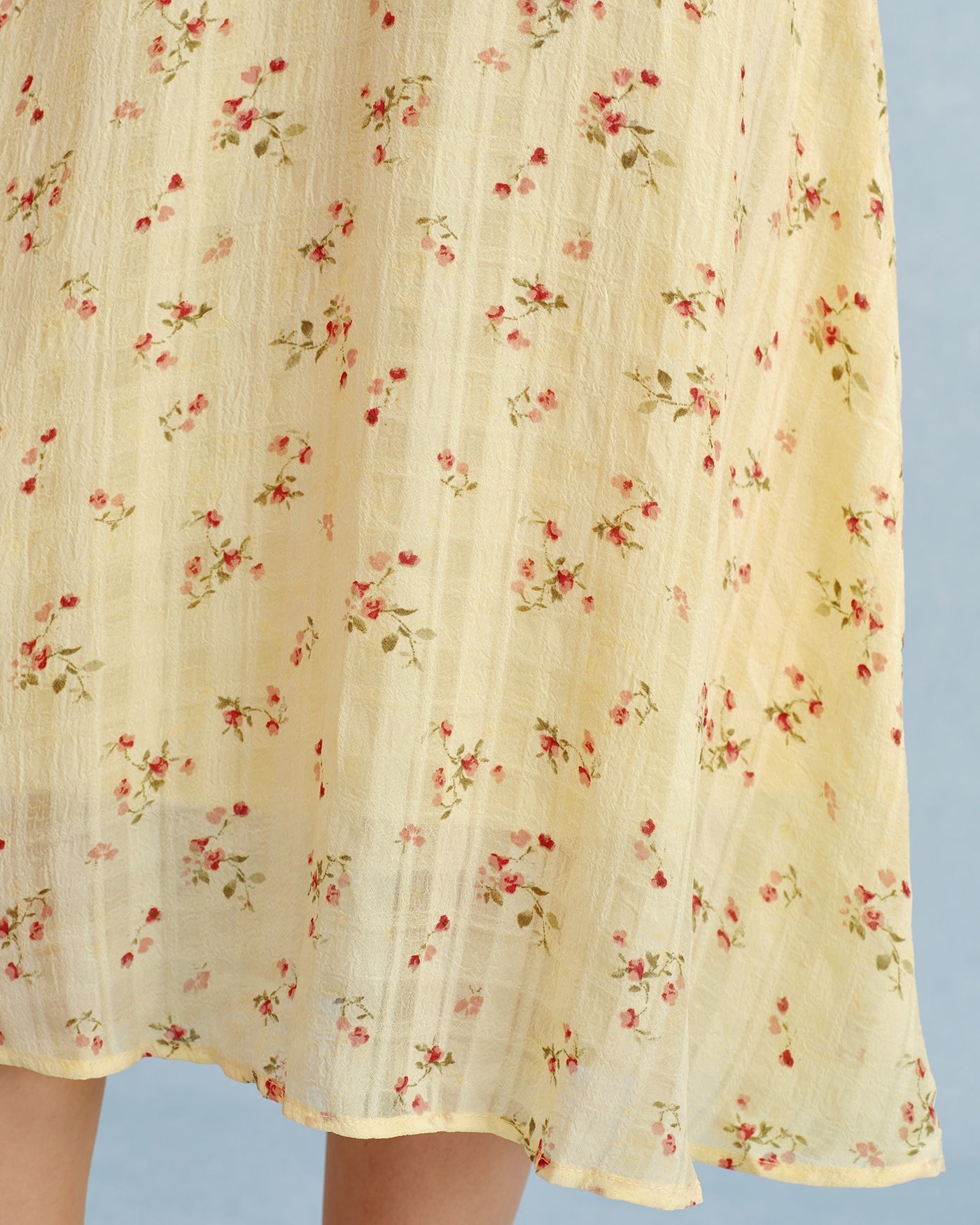 Yellow V Neck Floral Tunic Midi Dress