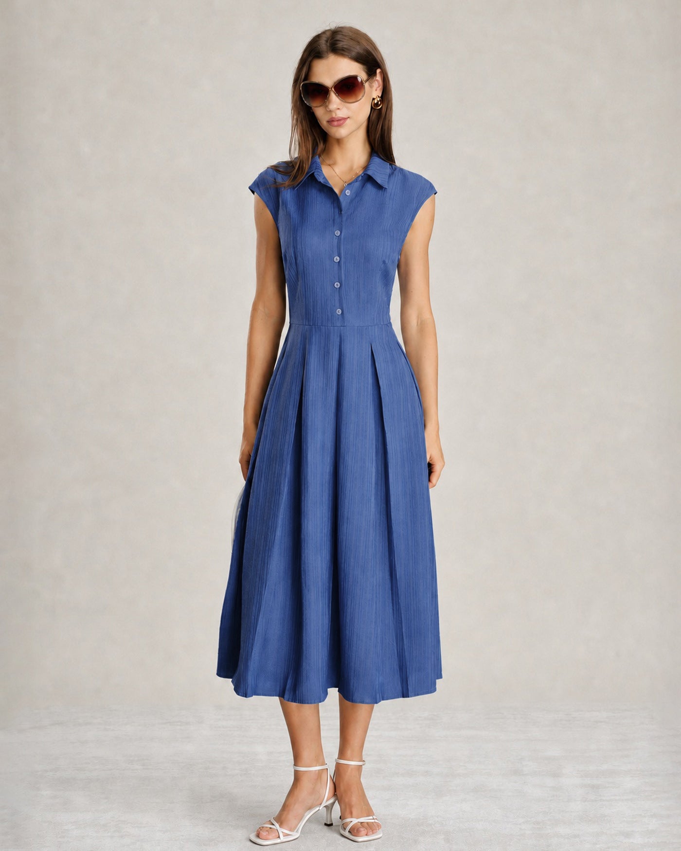 Blue Collar Button Button Midi Dress