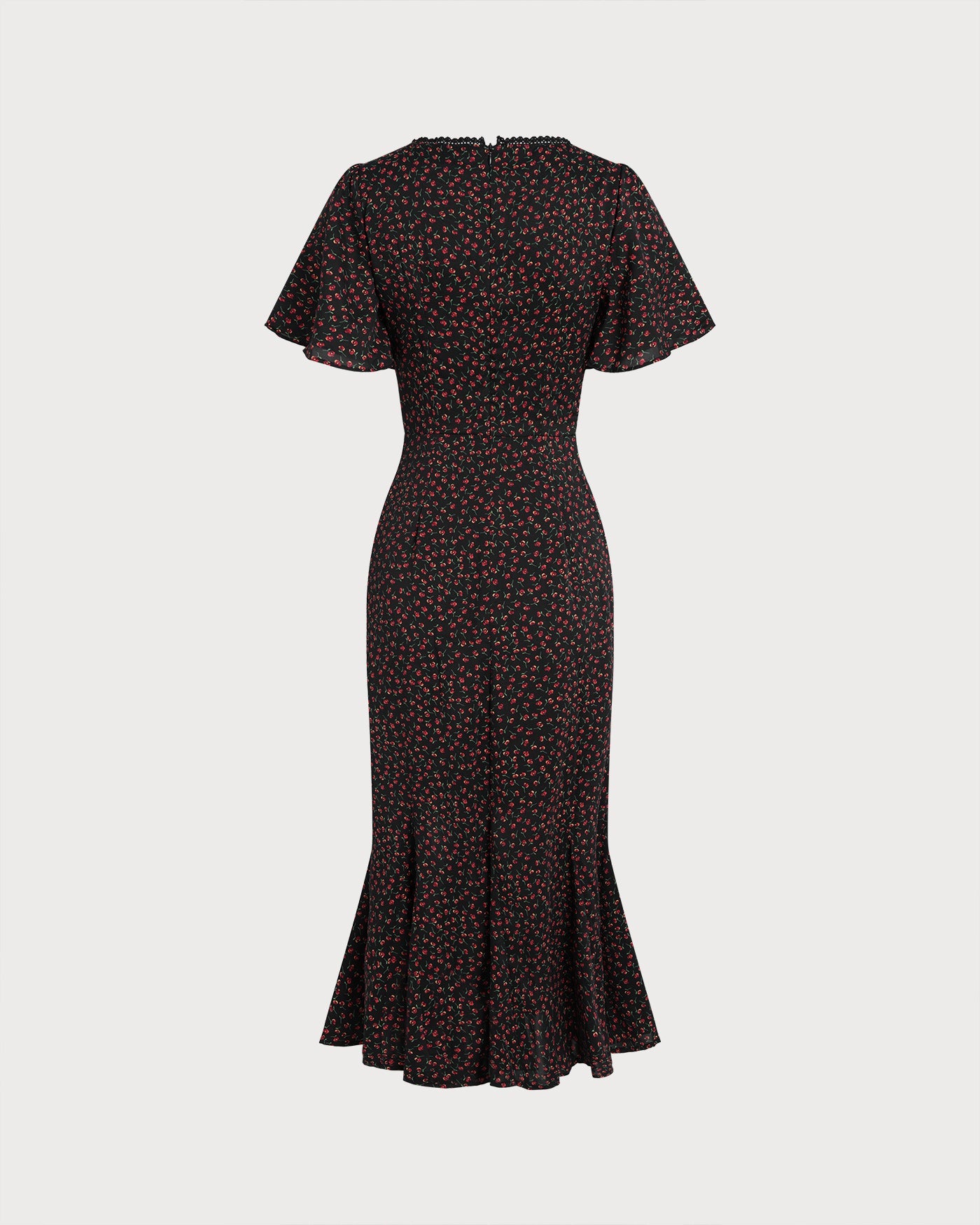 Black Square Neck Butterfly Sleeve Floral Midi Dress