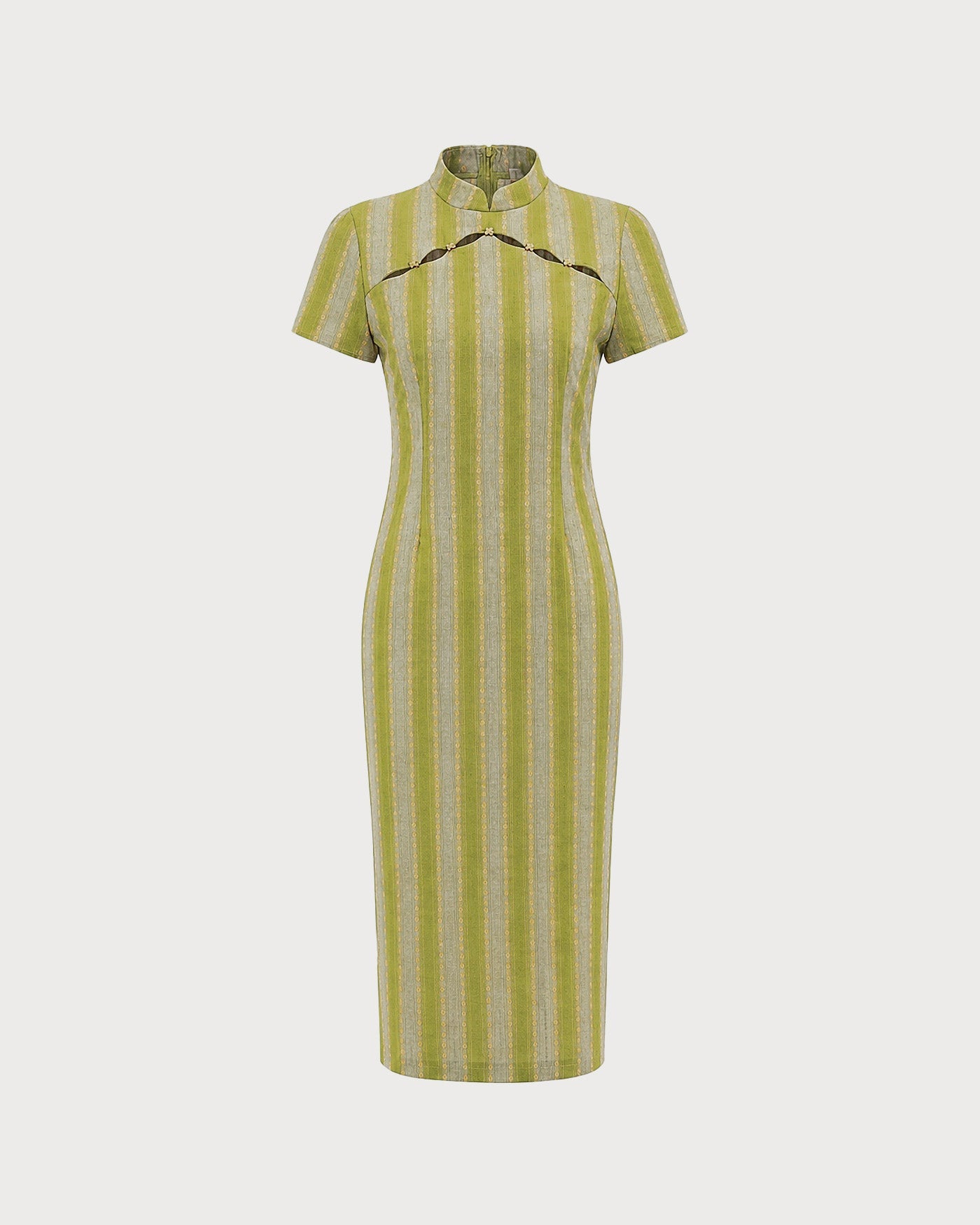 Green Mandarin Collar Tunic Midi Dress