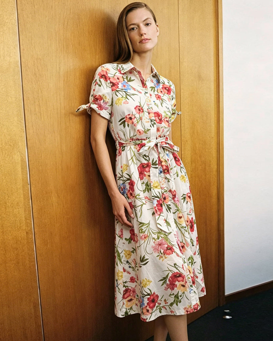 Floral Collar Tie Midi Dress
