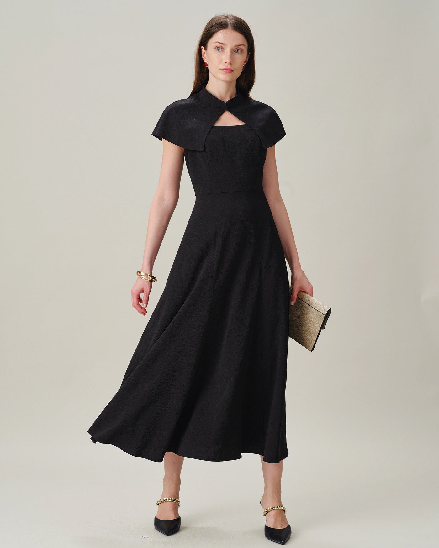 Black Square Neck Sleeveless Button Midi Dress
