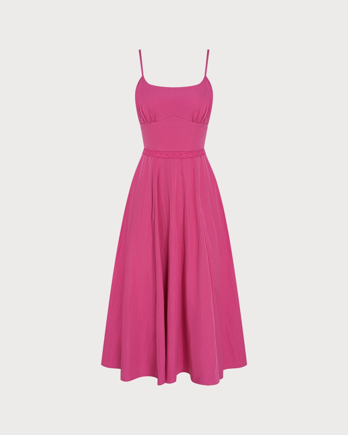 Pink Lace Pockets Slip Midi Dress