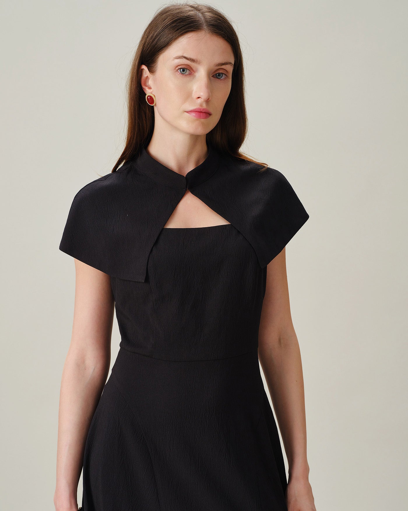 Black Square Neck Sleeveless Button Midi Dress