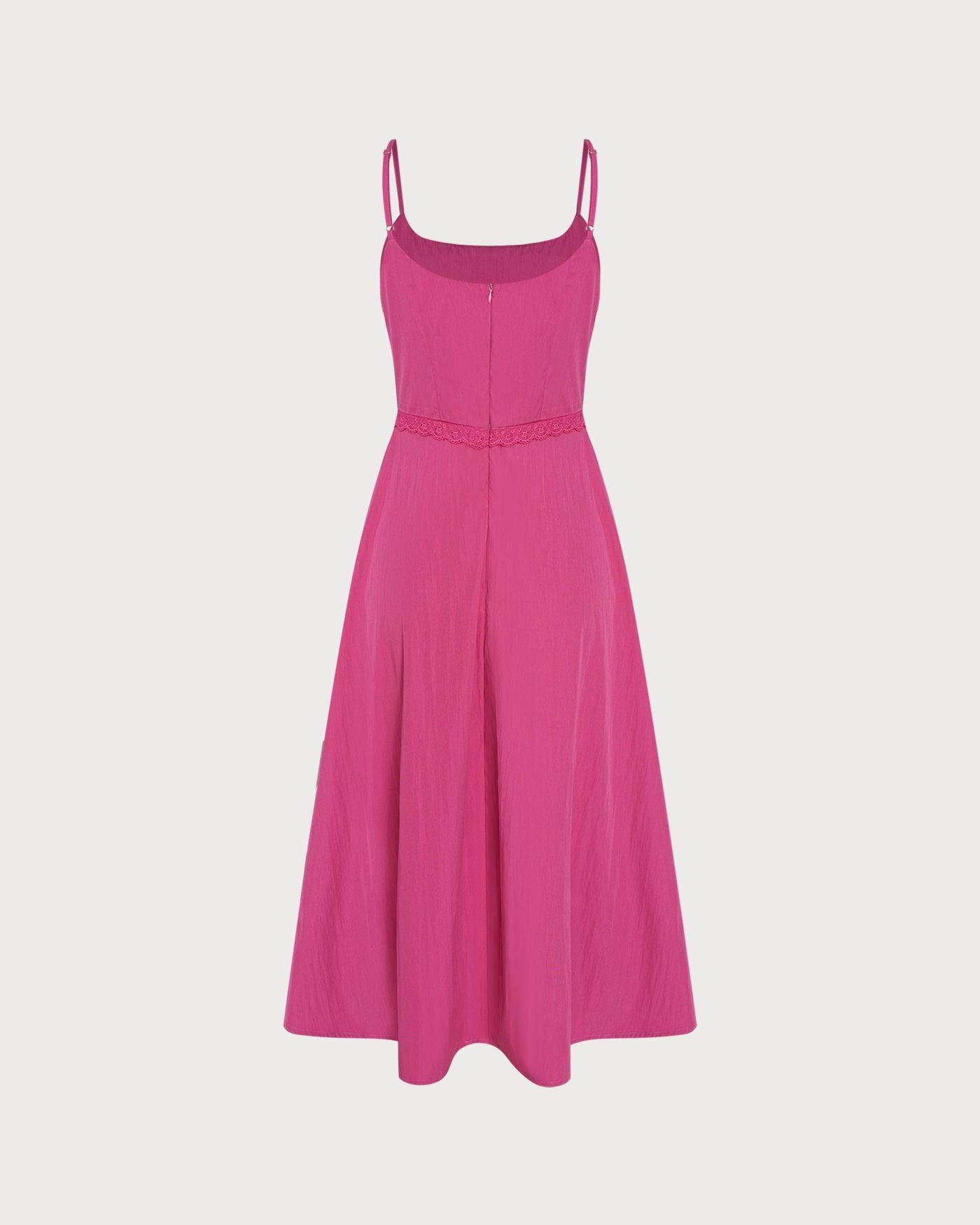 Pink Lace Pockets Slip Midi Dress