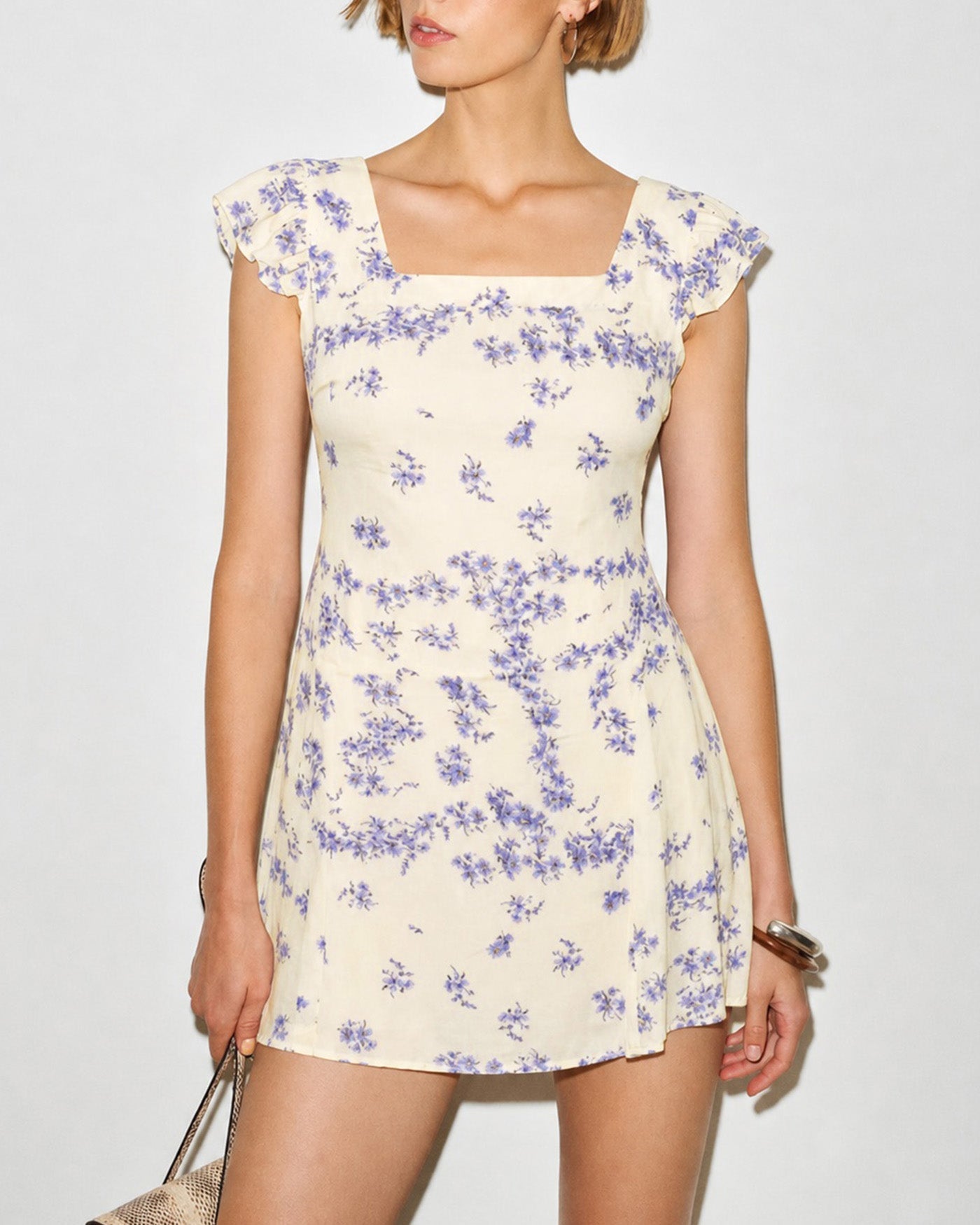 Apricot Square Neck Tie Floral Mini Dress
