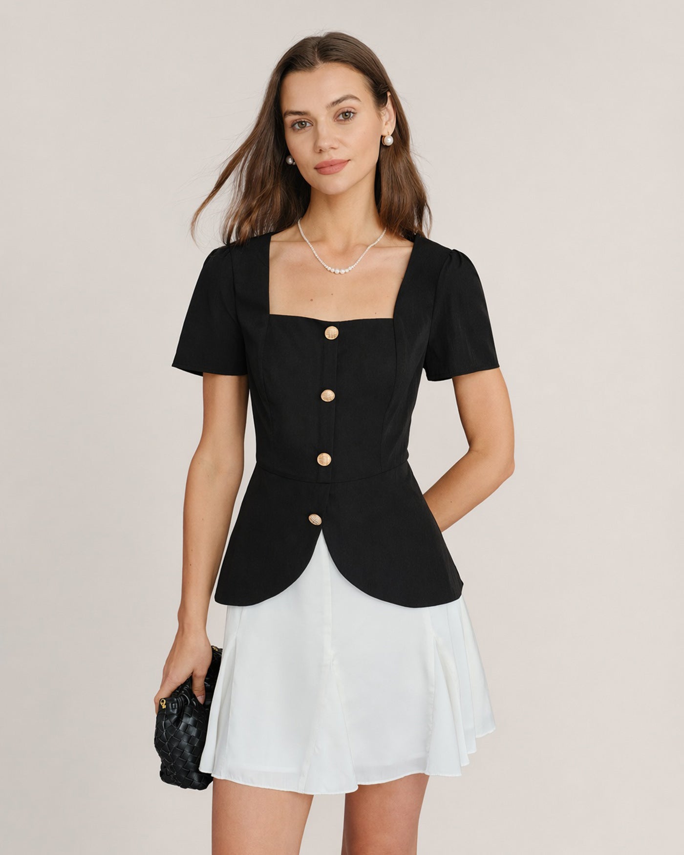 Black Square Neck Contrasting Mini Dress