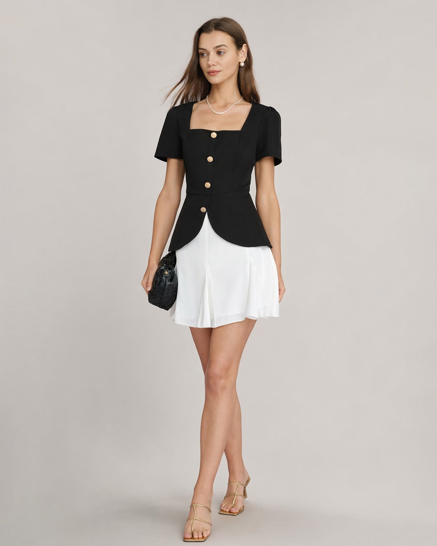 Black Square Neck Contrasting Mini Dress