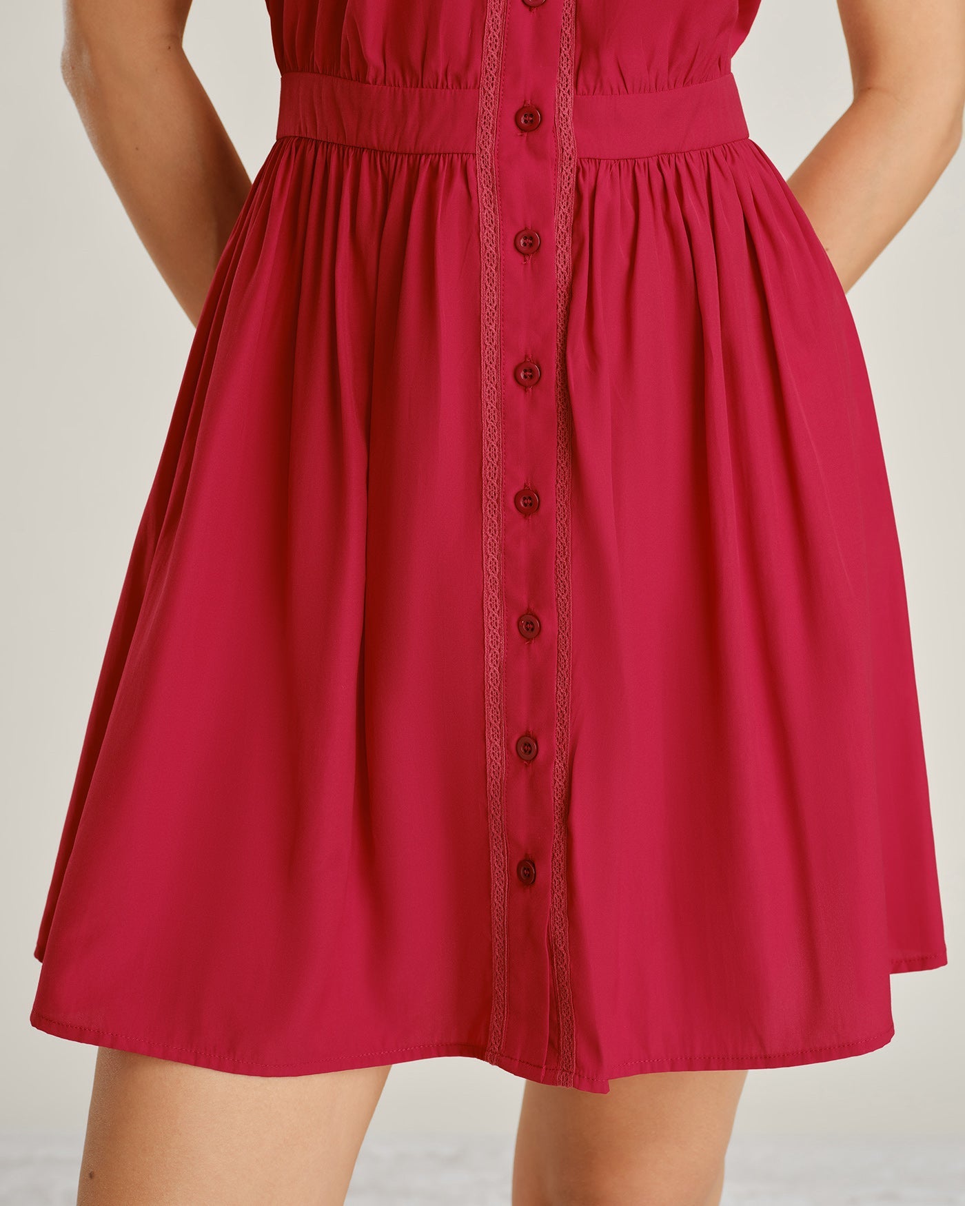 Red Collar Lace Button Mini Dress