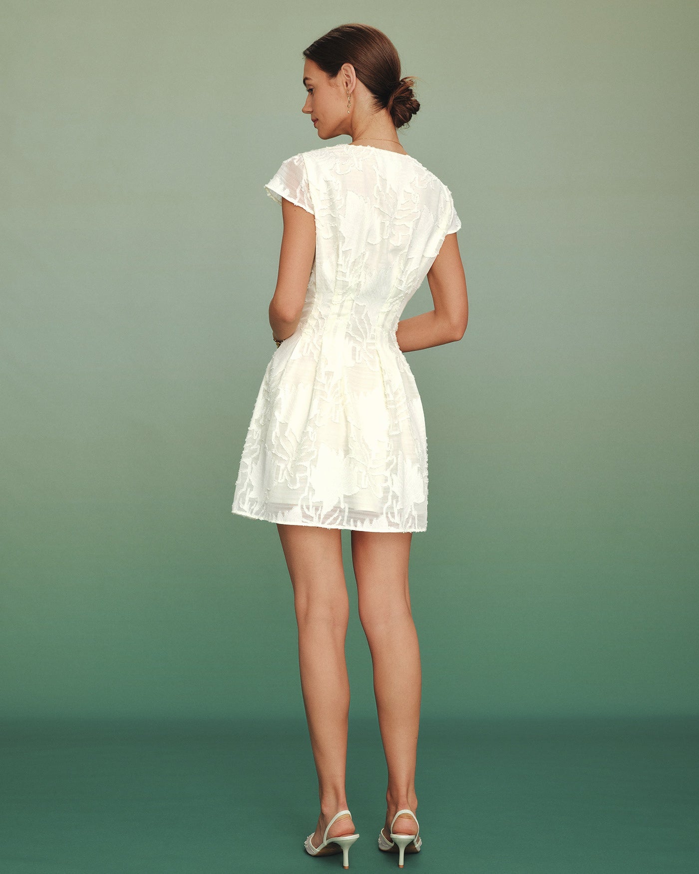 Apricot V Neck Textured Mini Dress