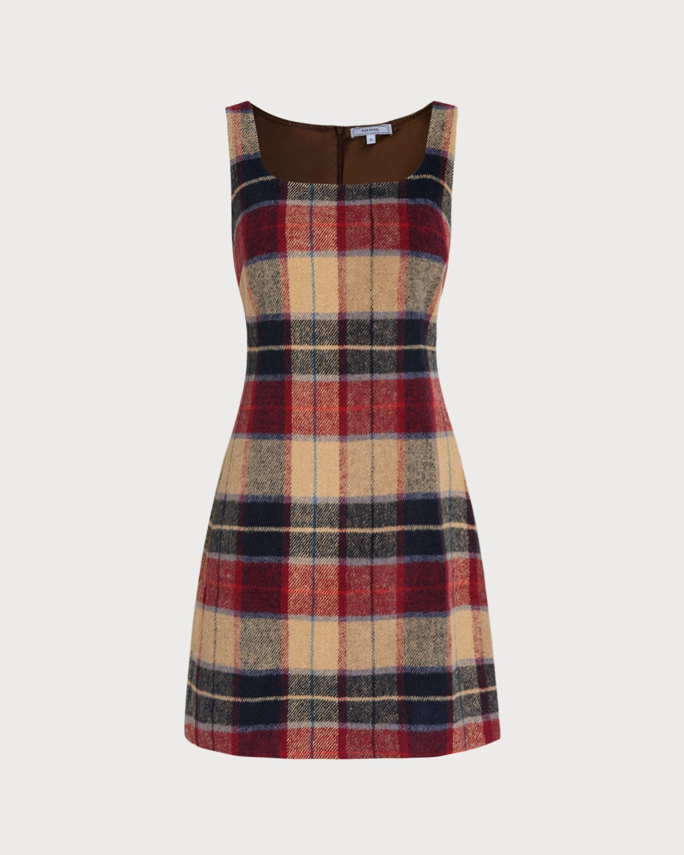 Red U Neck Plaid Mini Dress