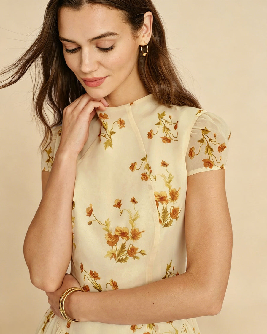 Light Yellow Turtle Floral Mini Dress