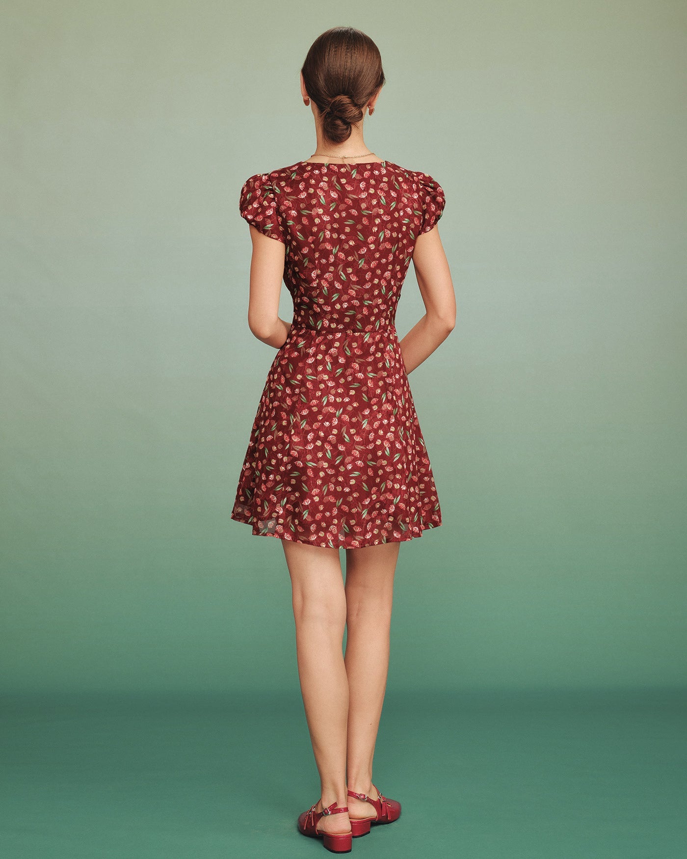 Red V Neck Jacquard Tunic Mini Dress