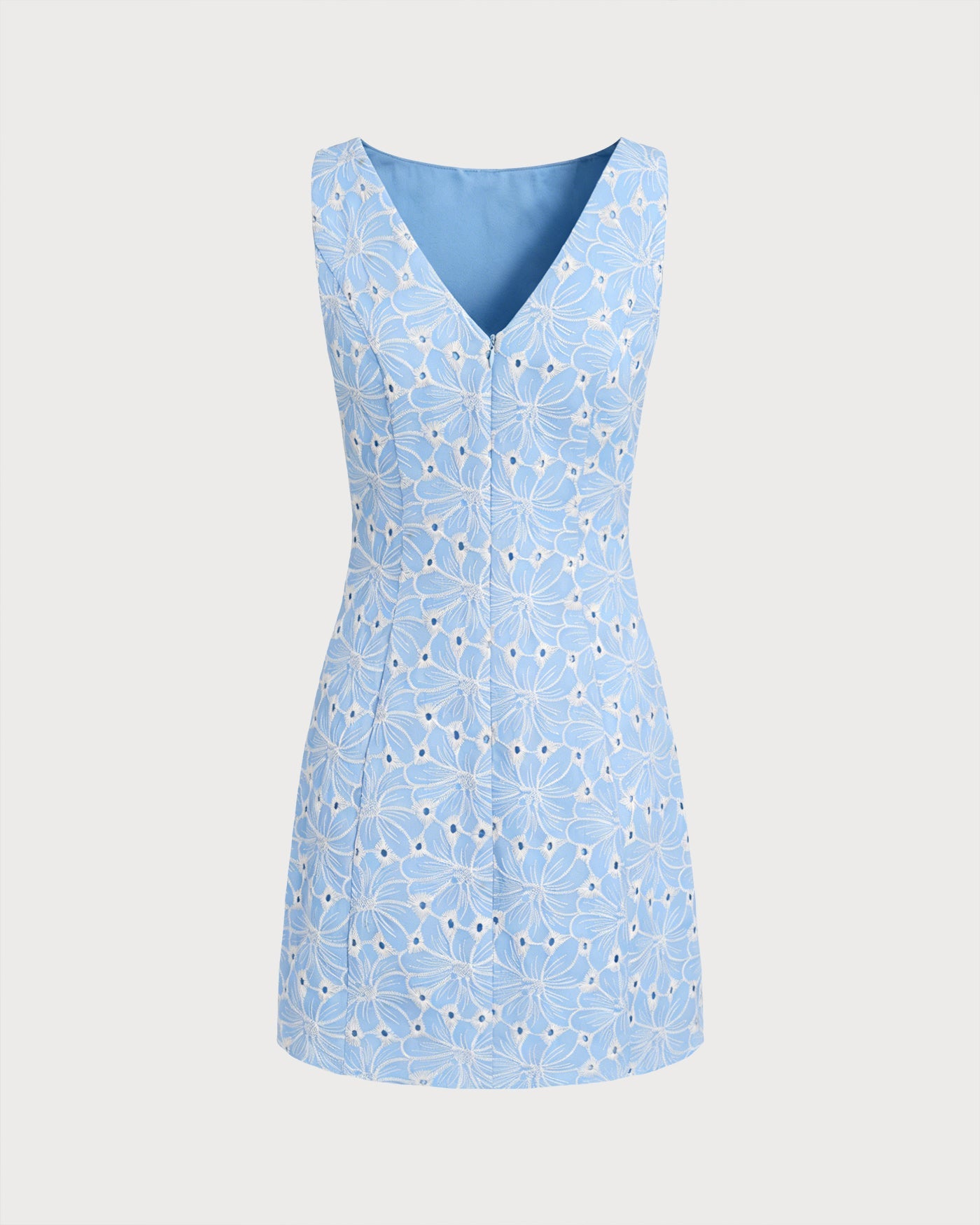 Blue Embroidery Sleeveless Mini Dress