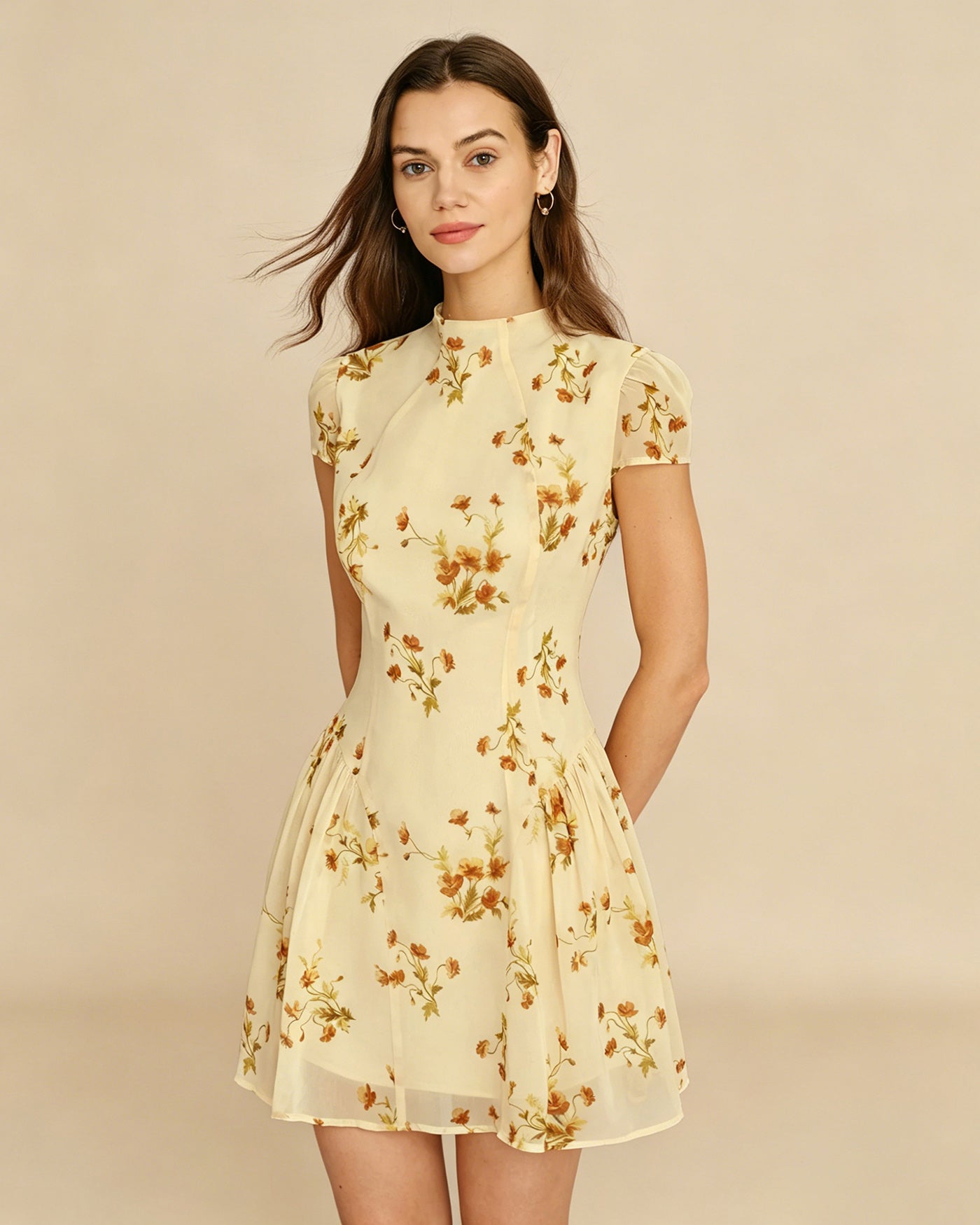 Light Yellow Turtle Floral Mini Dress