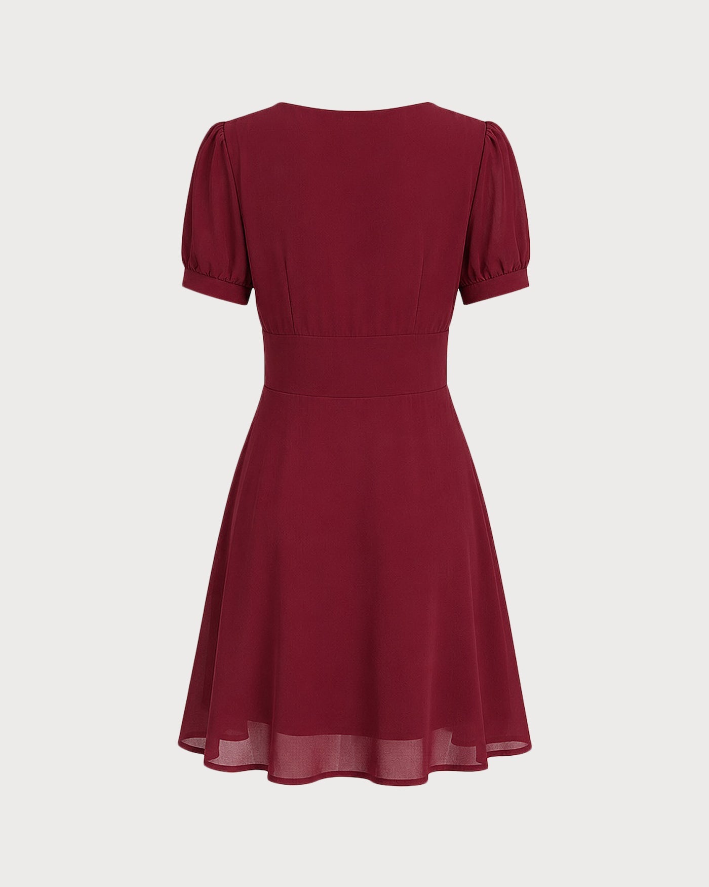 Red V Neck Puffed Sleeve Mini Dress