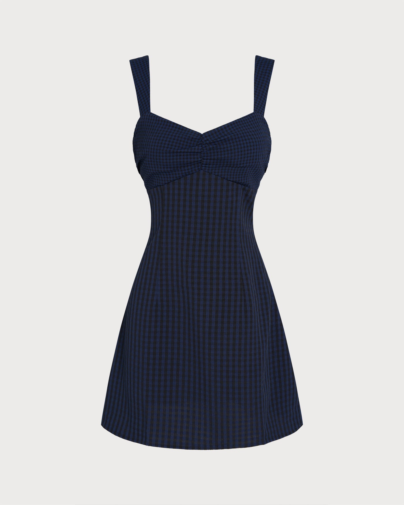 Blue Sweetheart Neck Plaid Mini Dress