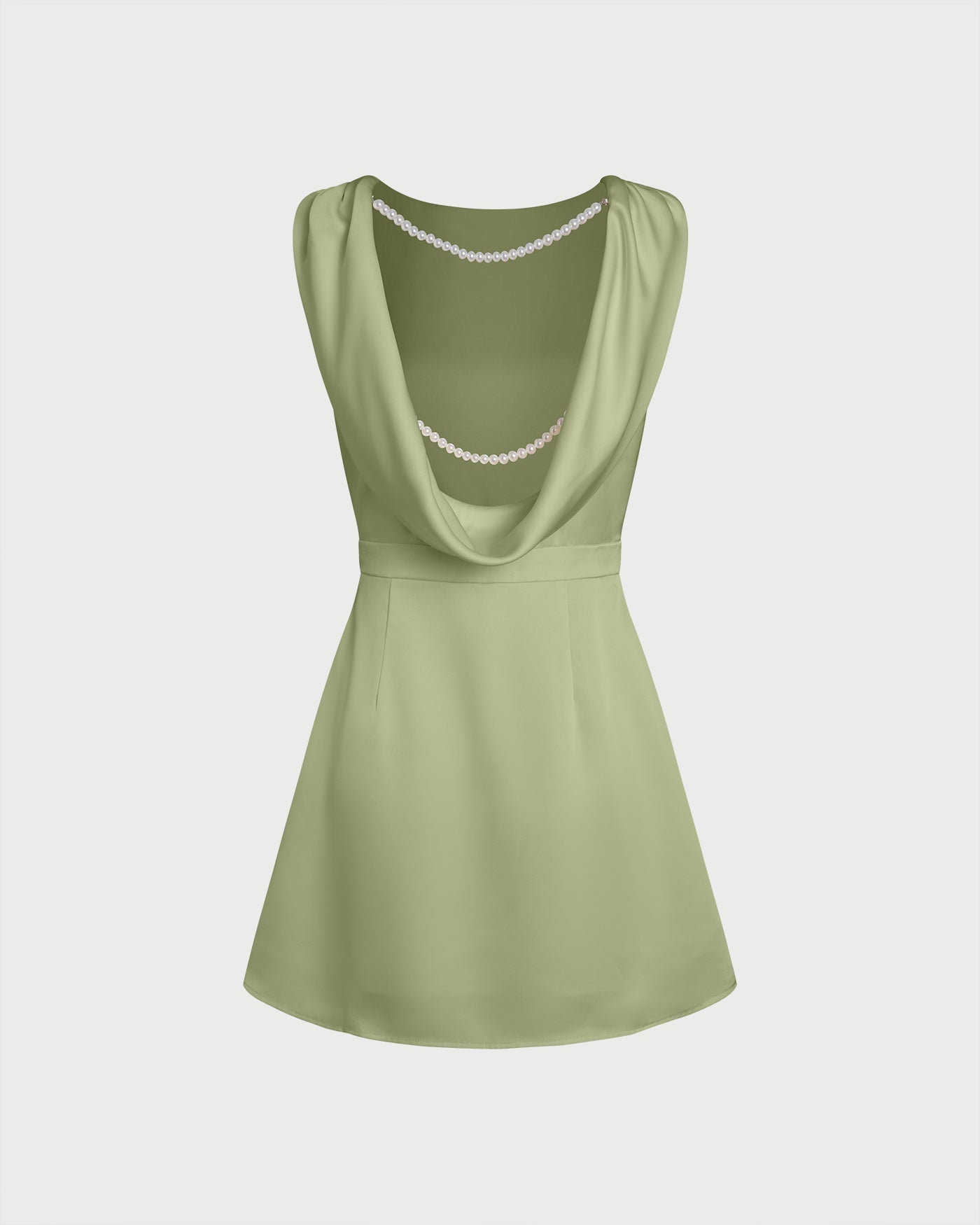 Green Boat Neck Pearl Satin Mini Dress