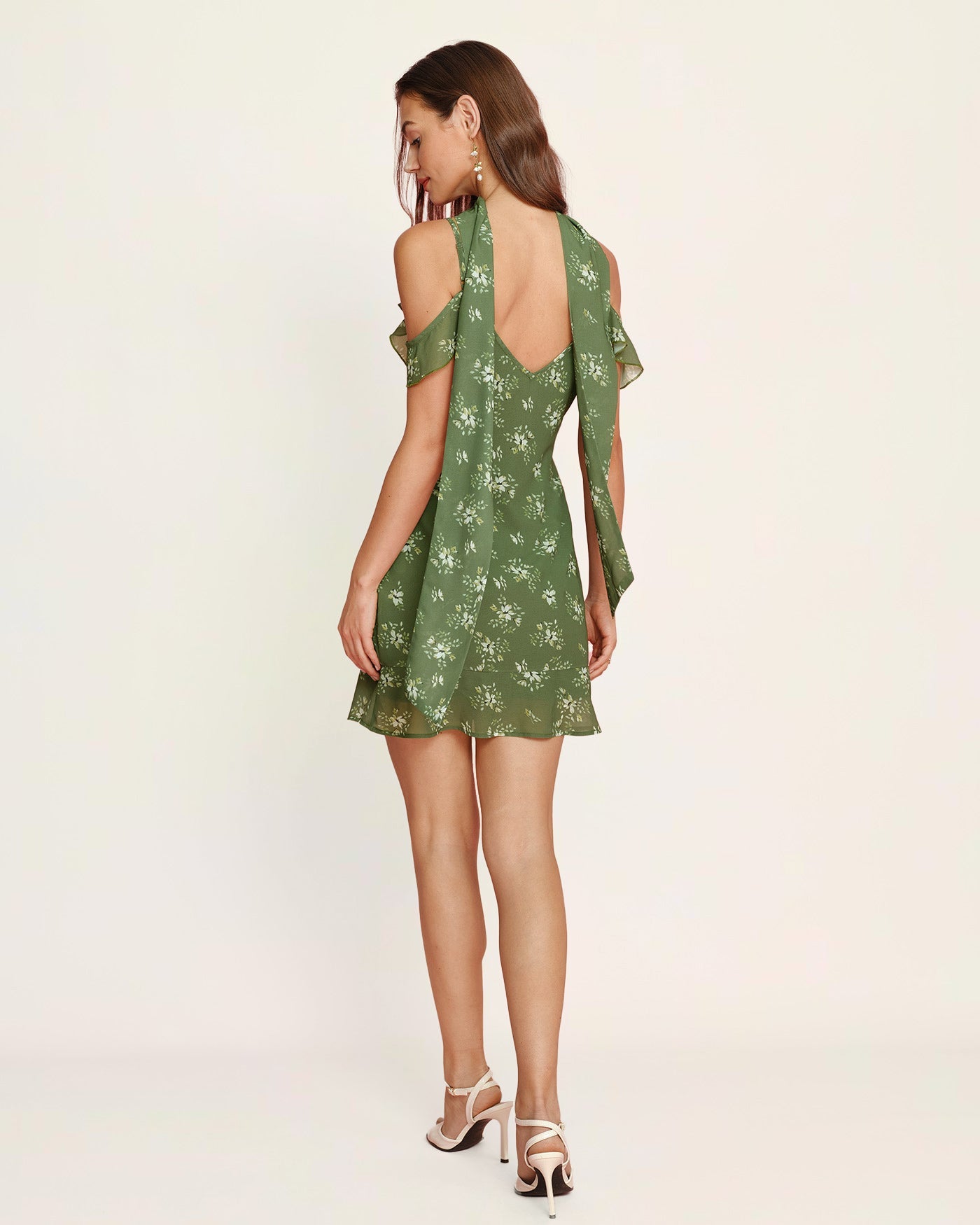 Green Floral Chiffon Slip Mini Dress