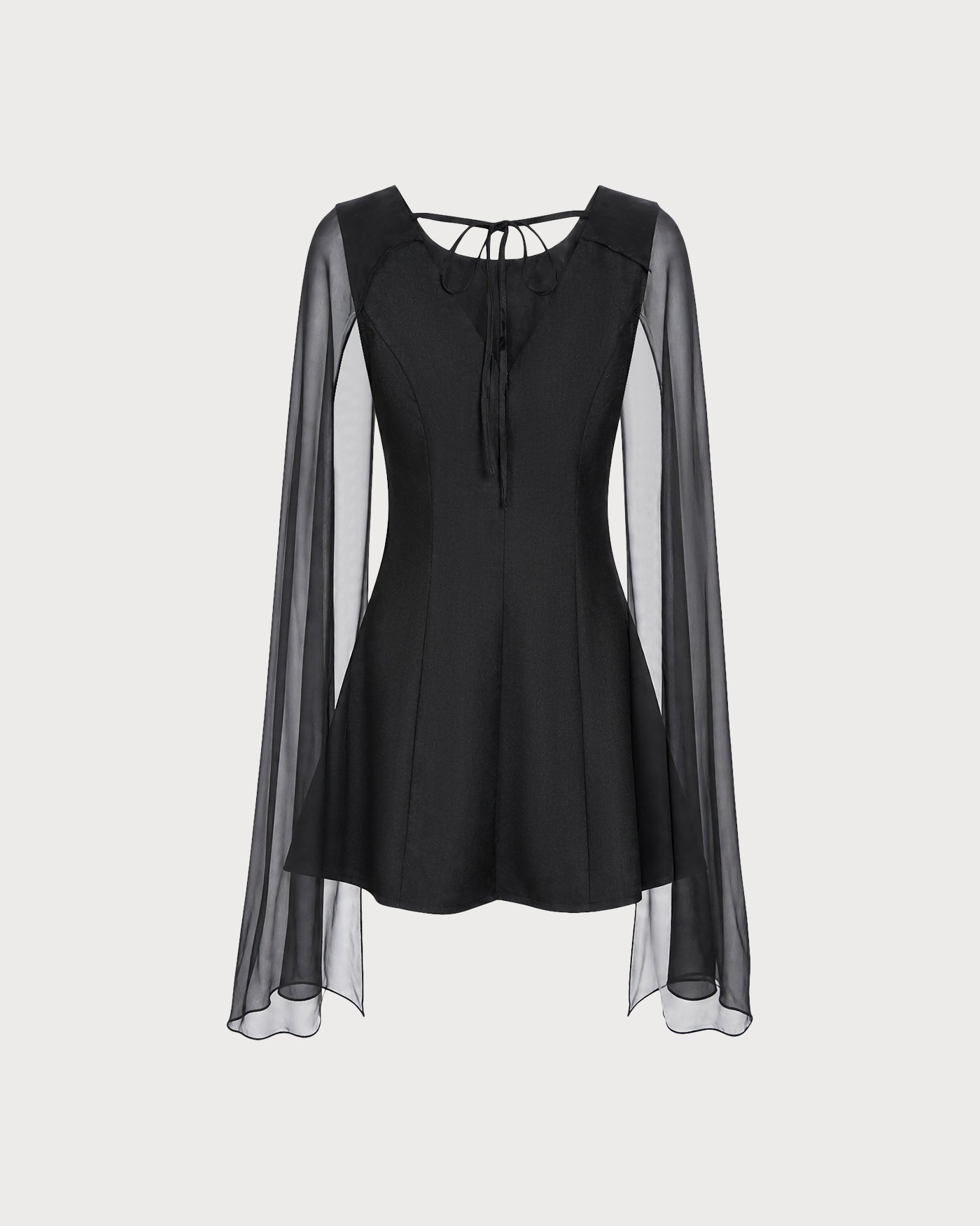 Black Boat Neck Flowy Mini Dress