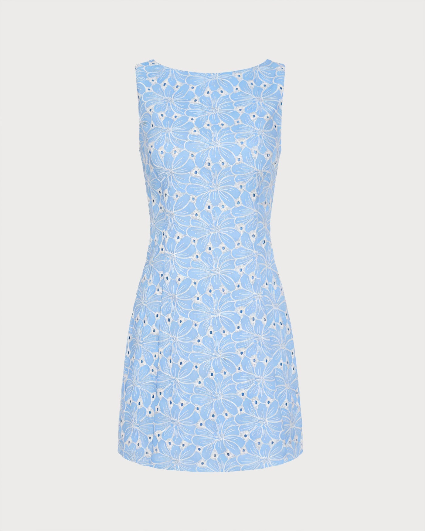 Blue Embroidery Sleeveless Mini Dress
