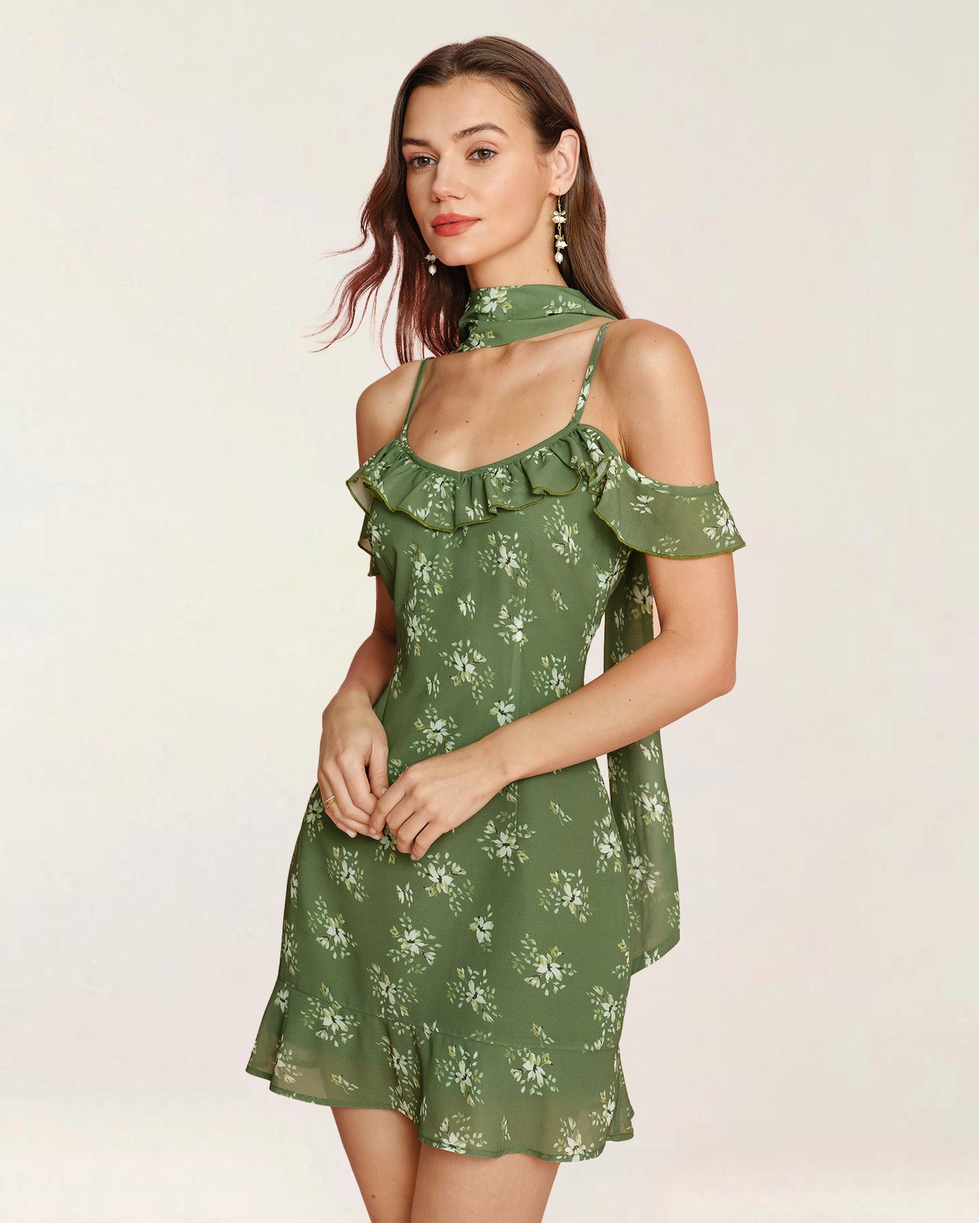 Green Floral Chiffon Slip Mini Dress