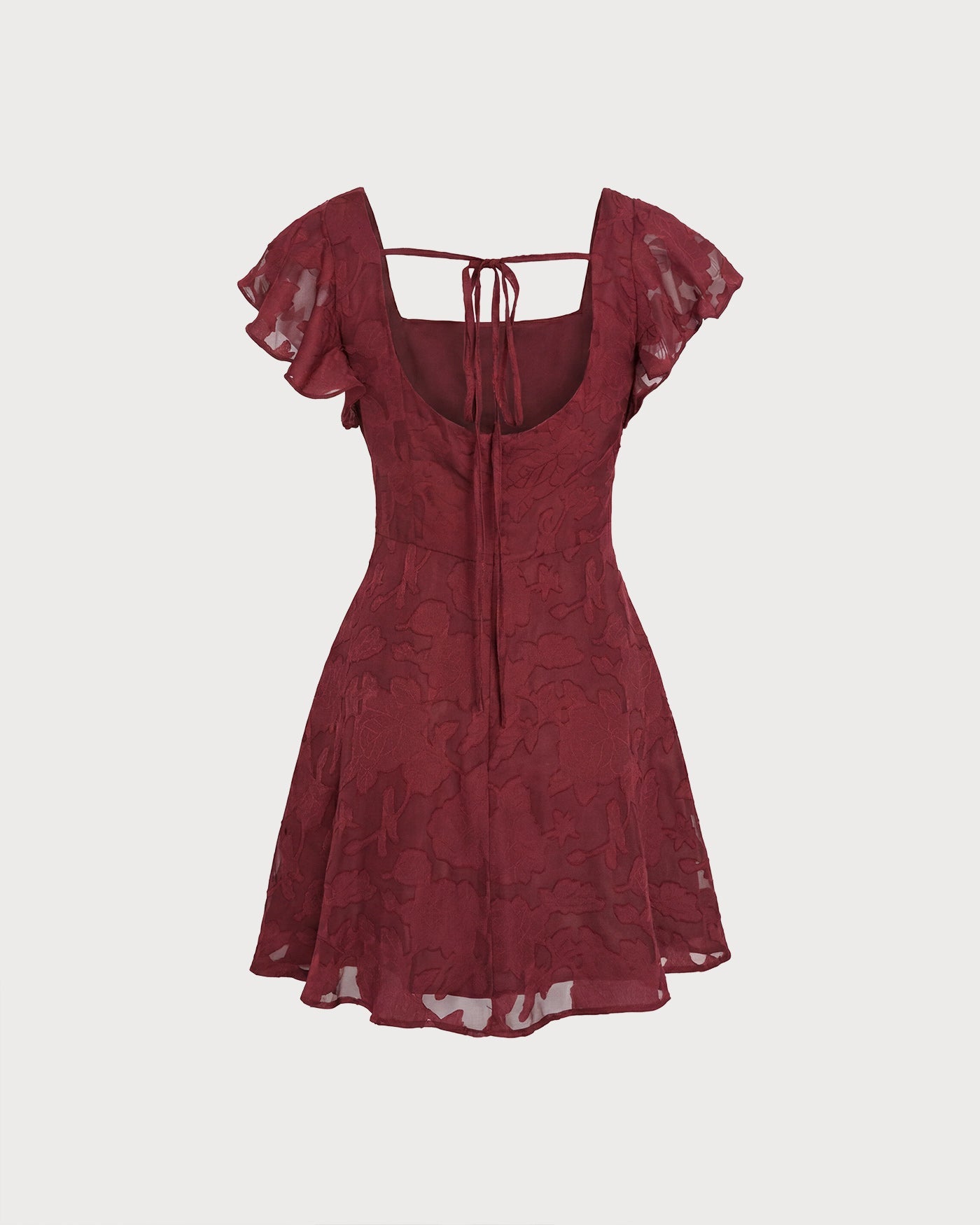 Wine Red Square Neck Jacquard Mini Dress