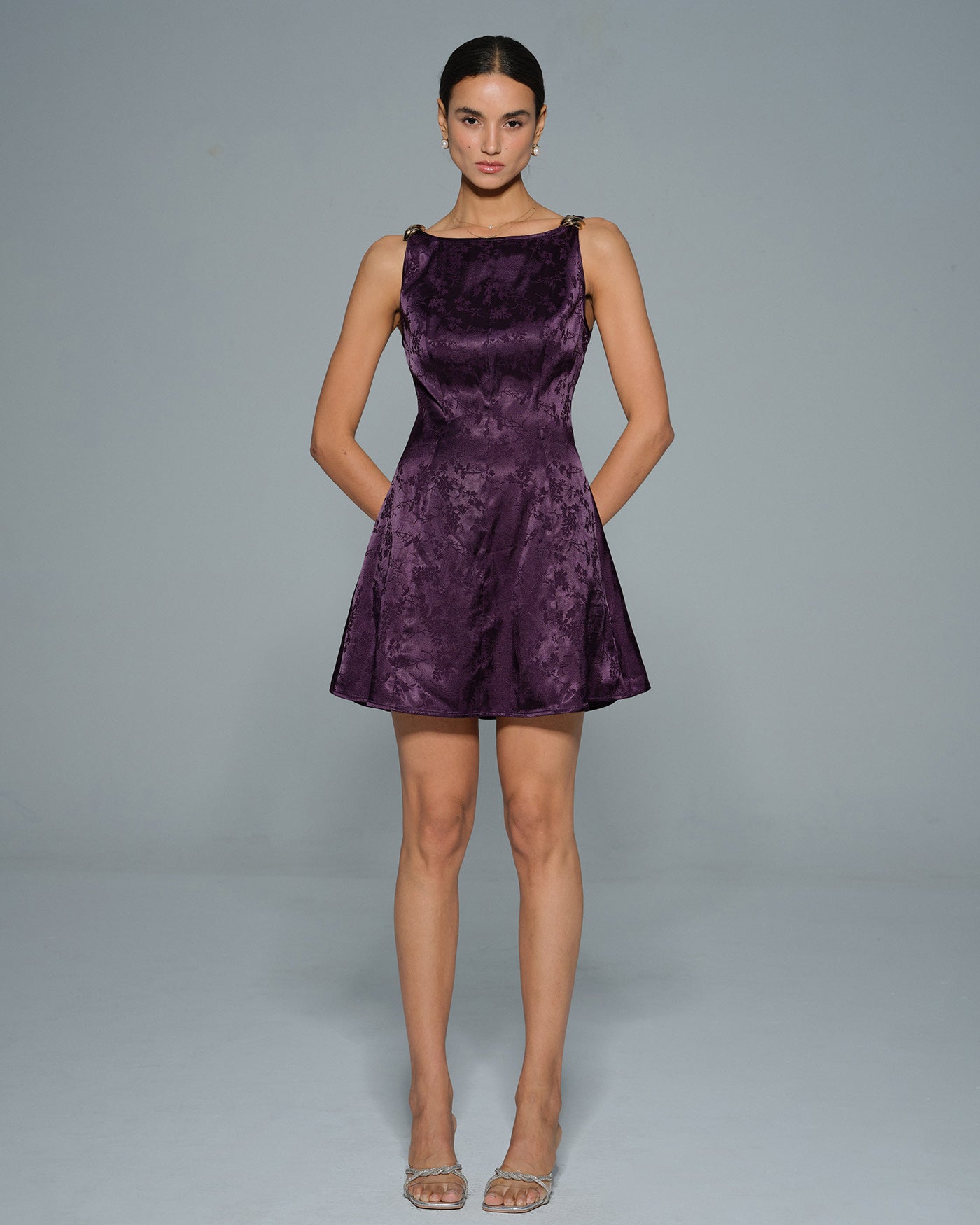 Purple Sleeveless Floral Mini Dress