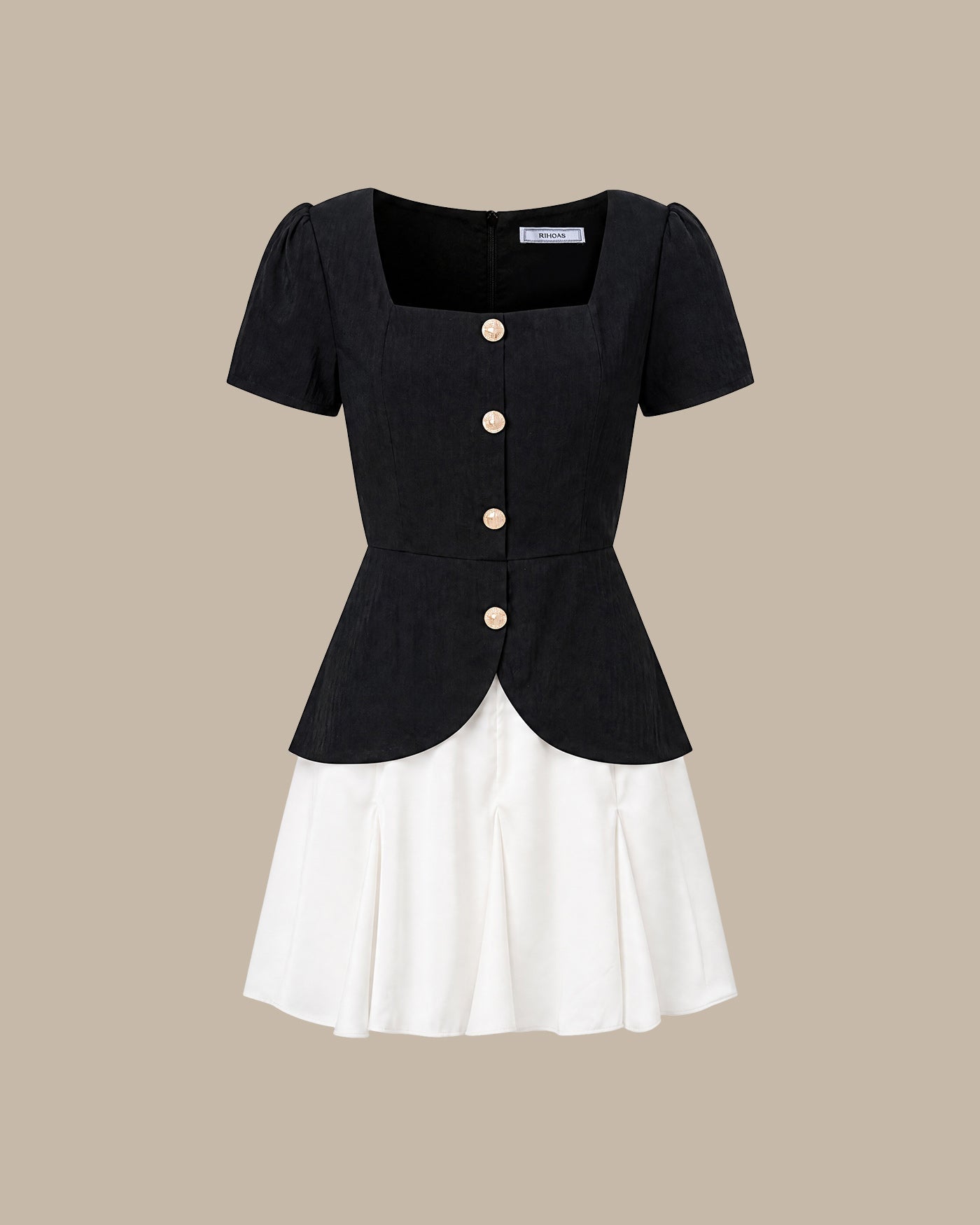 Black Square Neck Contrasting Mini Dress