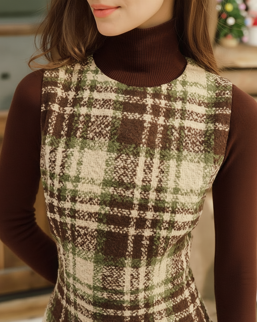 Plaid Round Neck Sleeveless Mini Dress