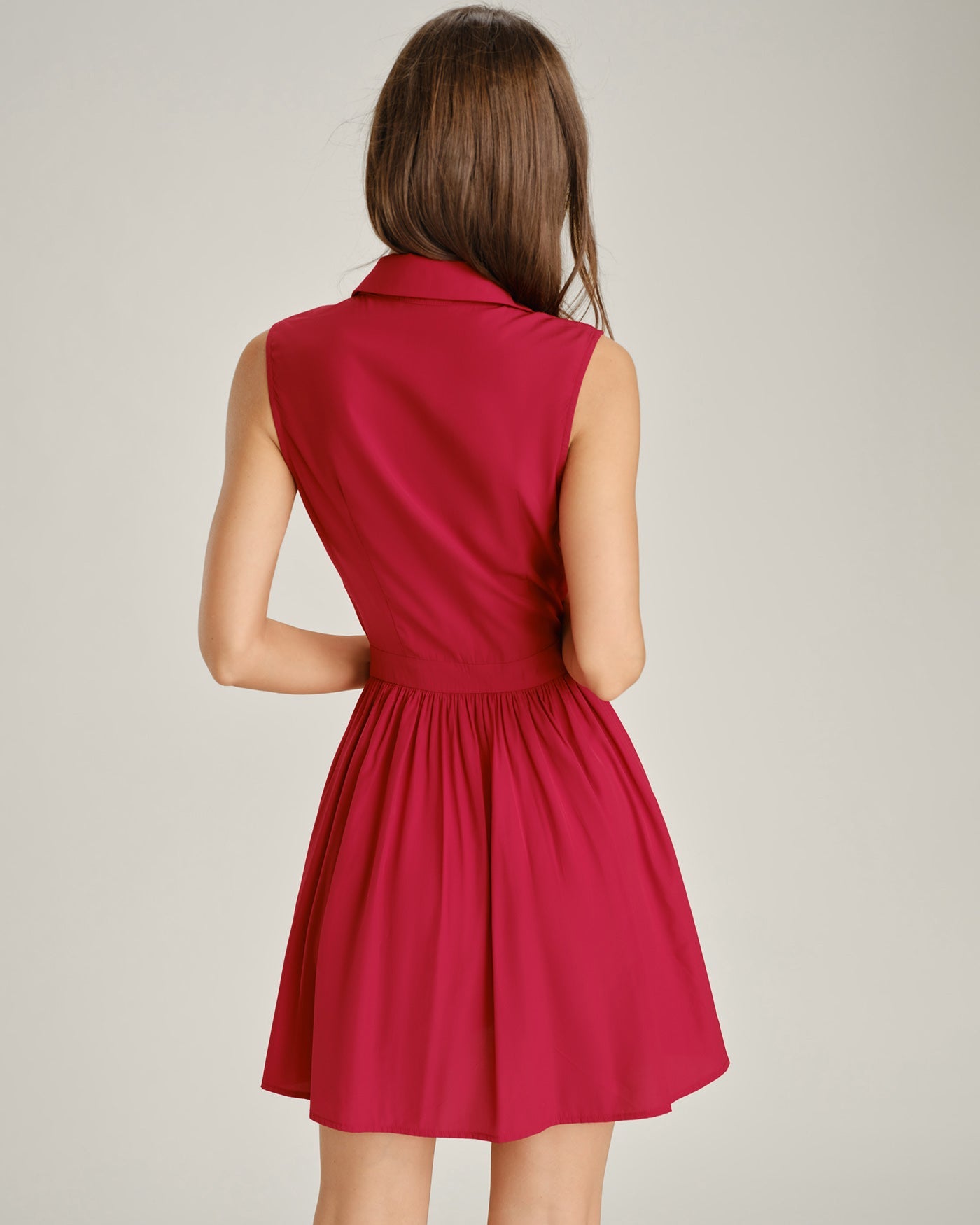 Red Collar Lace Button Mini Dress